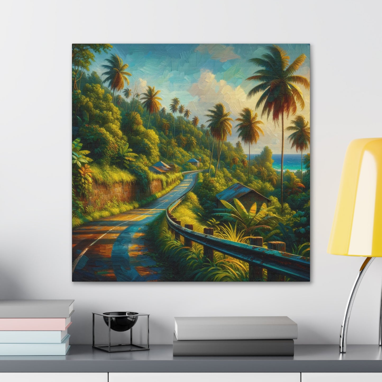 Art Print of Tranquil Countryside Road in Tobago, Oil Finish. Scenic Island, Caribbean, West Indian Art, Canvas Gallery Wraps