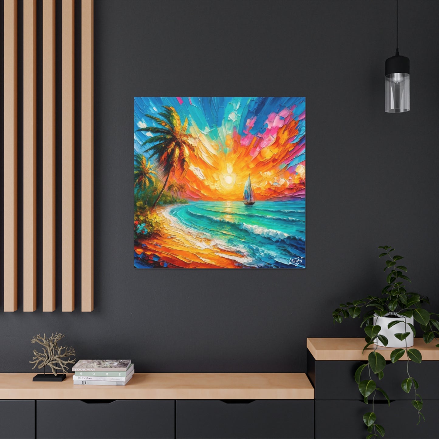 Art Print of Caribbean Sunset Scene, West Indian Art, Canvas Gallery Wraps