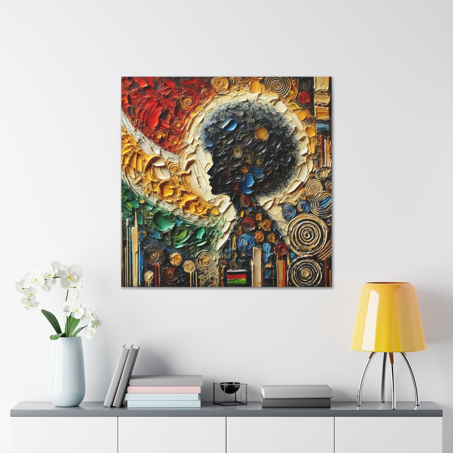 Art Print, African Print, Black Power, Silhouette, Abstract Oil Finish, Unity, One Love, Canvas Gallery Wrap