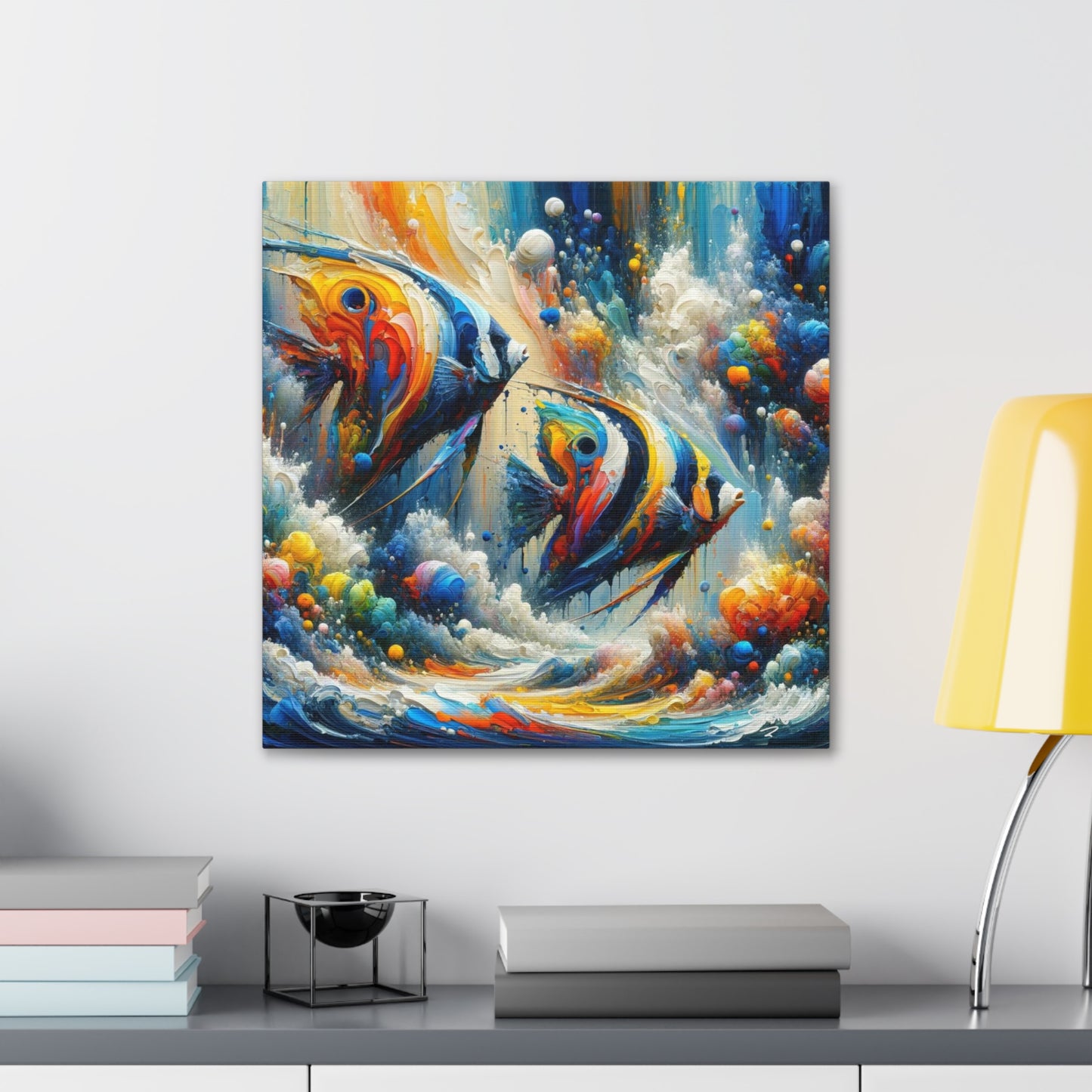 Art Print, Angelfish, Abstract Oil Finish, Caribbean Nature, Canvas Gallery Wrap