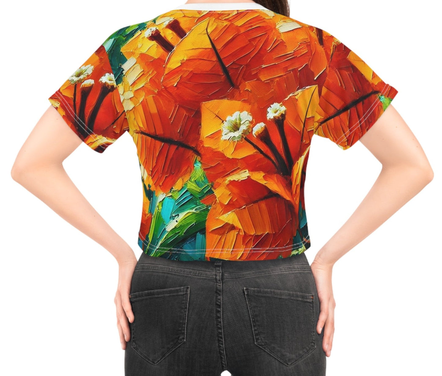 Women's Silky Soft Crop Tee (AOP) Orange Floral Print