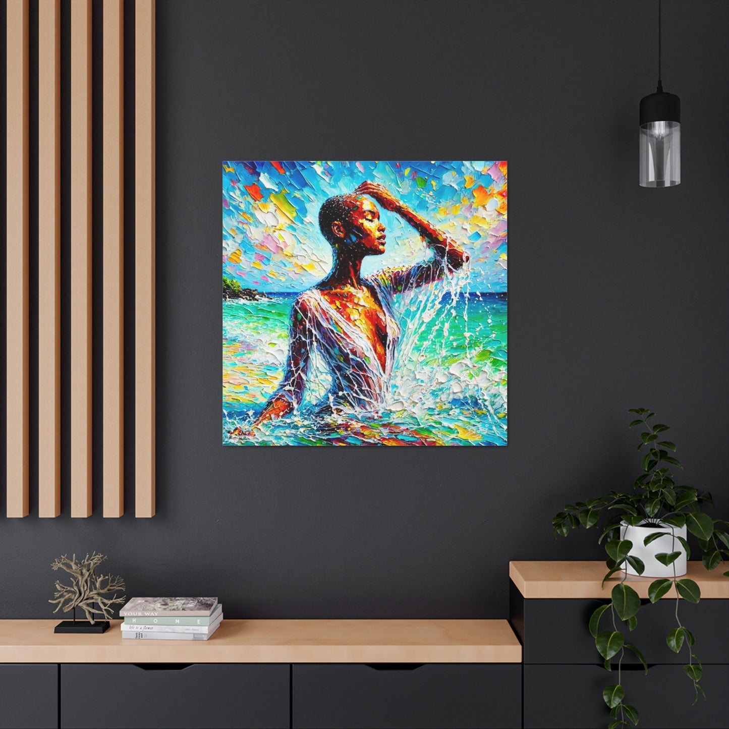 Art Print, Afro-Caribbean Woman, "Sea Bath" Abstract, Oil Finish, West Indian Ethnicity, Cultural, Heritage, Abstract, Canvas Gallery Wrap