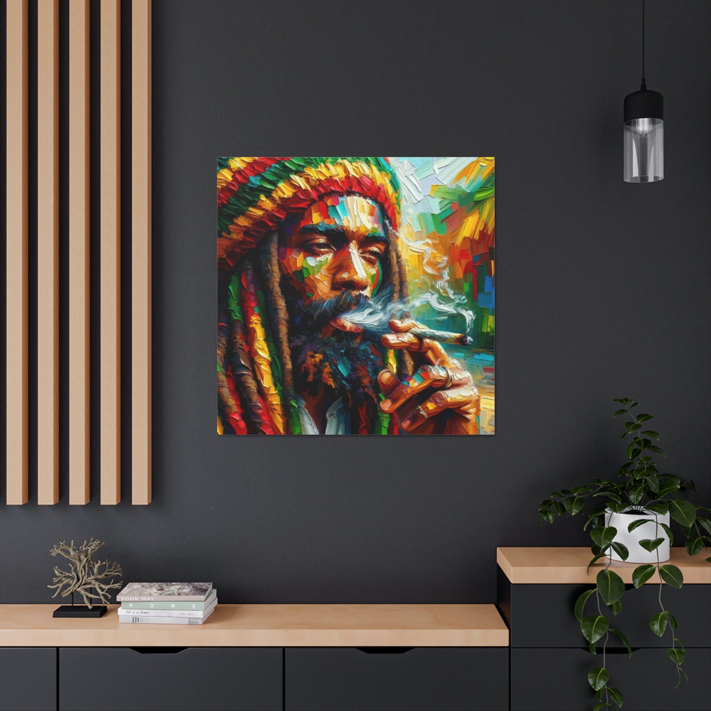 Art Print of Rastaman#3, Oil Finish, West Indian Ethnicity, Cultural, Heritage, Afro-Caribbean Man, Semi-Abstract, Canvas Gallery Wrap