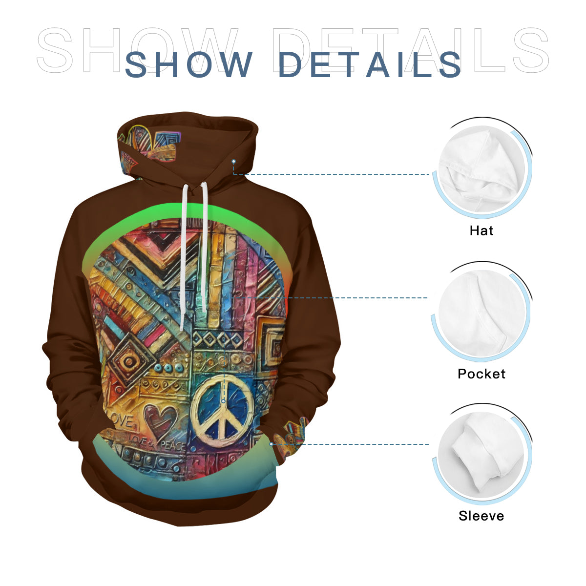 Men’s Adult Hoodie Set with Double-Layer Hood "African Peace Print"