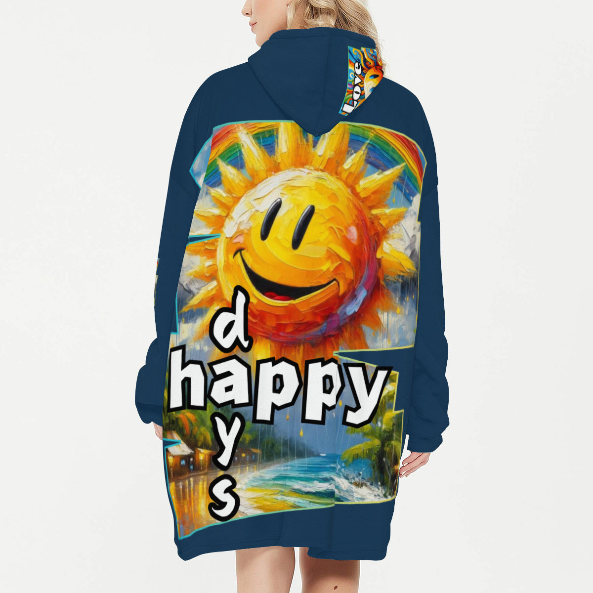 Flannel Sleeper Blanket Hoodie | "Love Life, Happy Days"