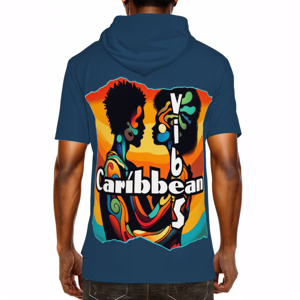 Men’s Cotton Hooded T-Shirt "Feel the Vibe, Caribbean Vibes"