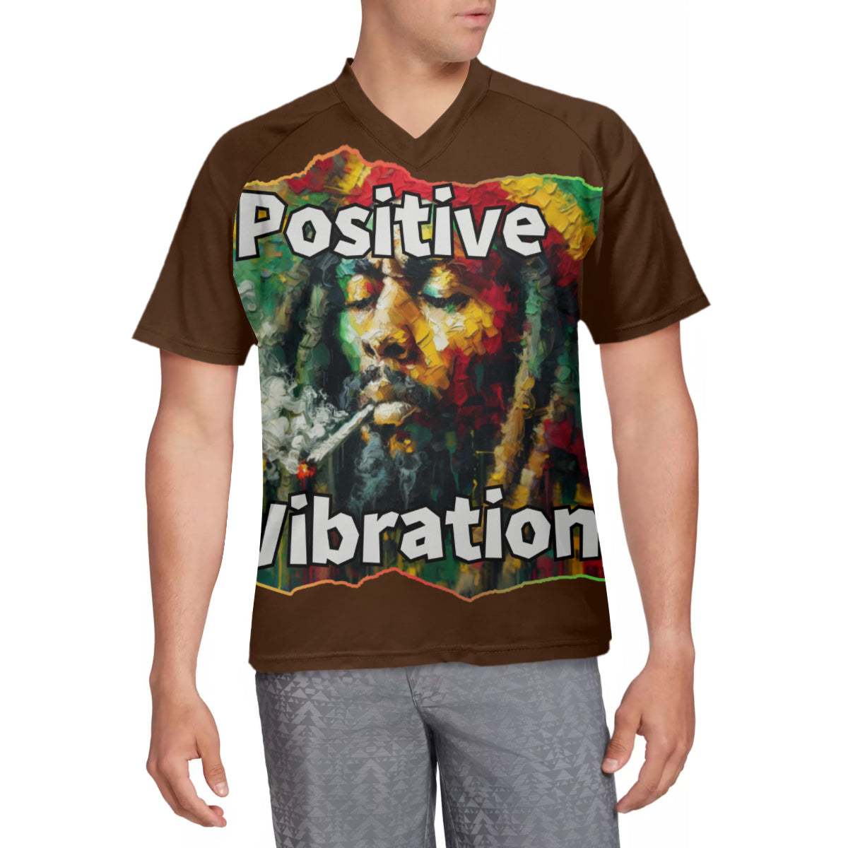 Men's V-Neck Polyester T-Shirt "Positive Vibration"