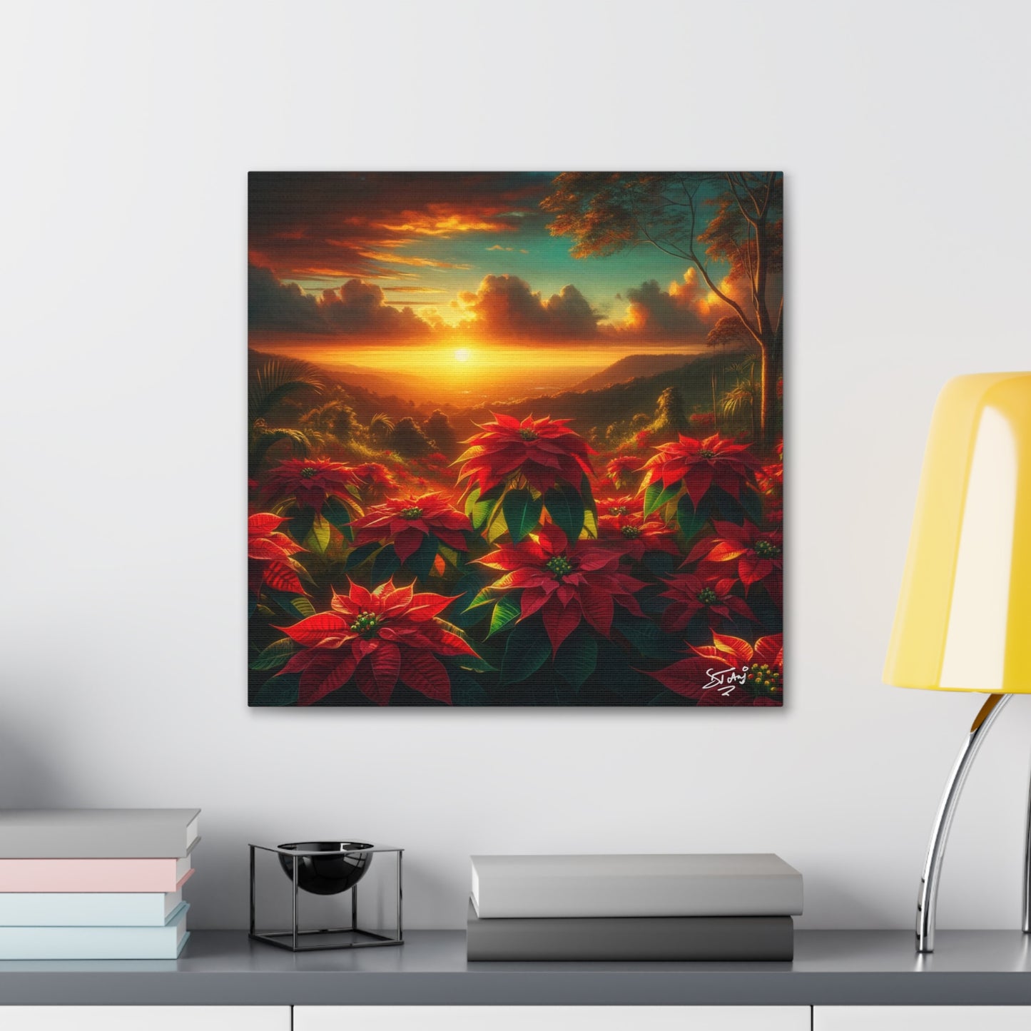 Print #2 of Wild Poinsettia Plants in the Caribbean During Sunset, Trinidad and Tobago, Canvas Gallery Wraps