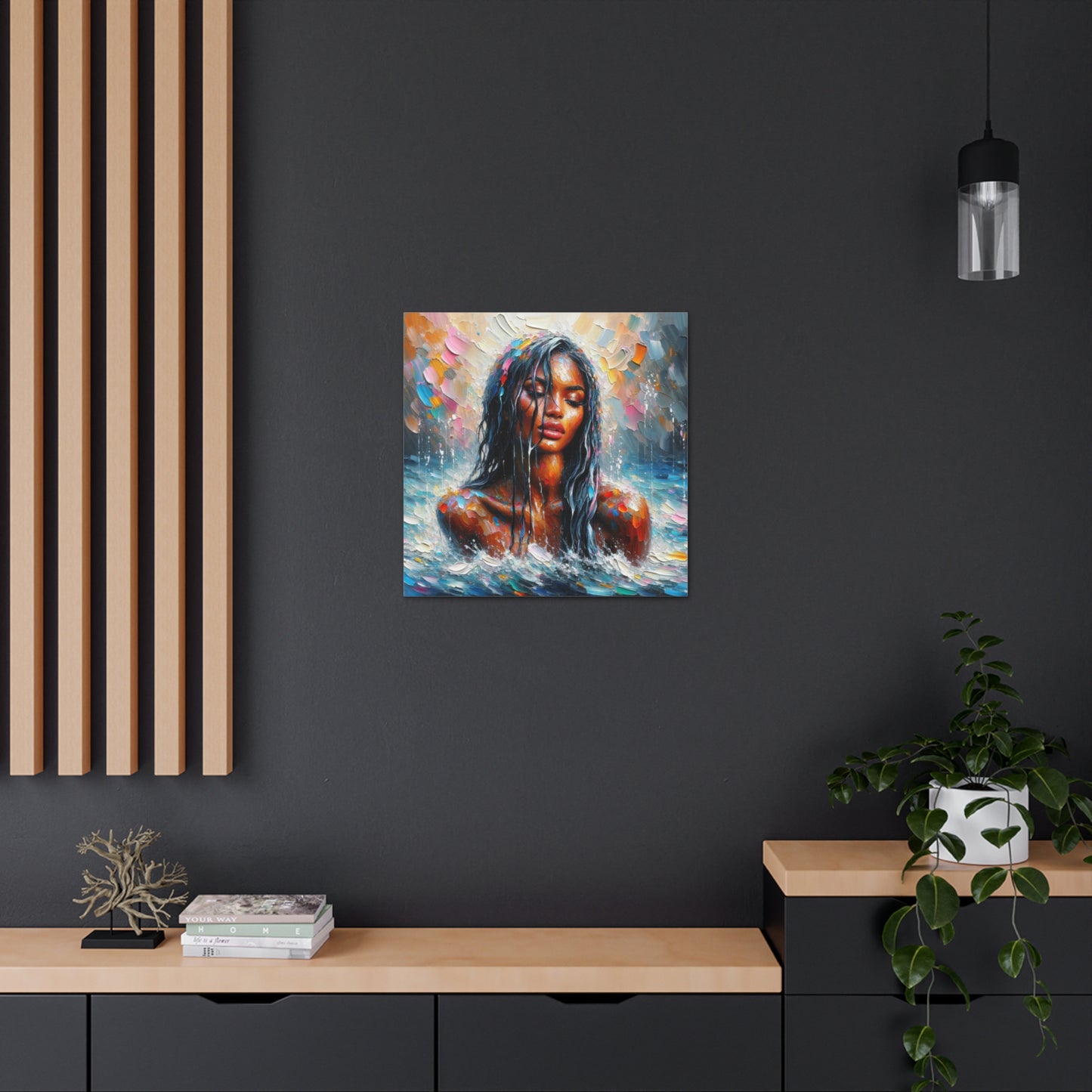 Art Print#2 of Trini Woman - Chilling in the Caribbean Sea, Oil Finish, West Indian Ethnicity, Cultural, Heritage Art, Canvas Gallery Wraps