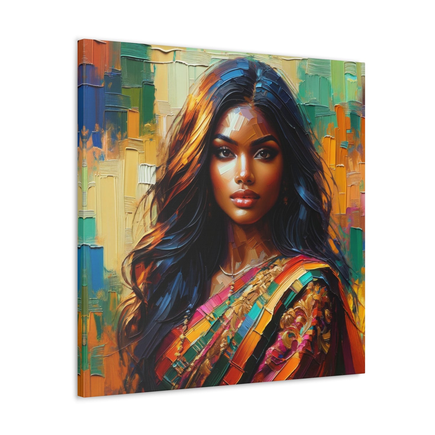 Art Print#2 of Indo-Caribbean Woman, Oil Finish, West Indian Ethnicity, Cultural, Heritage, Art, Black Woman, Canvas Gallery Wraps