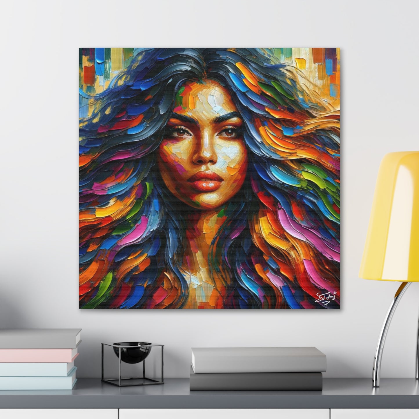 Art Print, Indo-Caribbean Woman, Oil Finish, West Indian Ethnicity, Cultural, Heritage, Semi-Abstract, Canvas Gallery Wrap