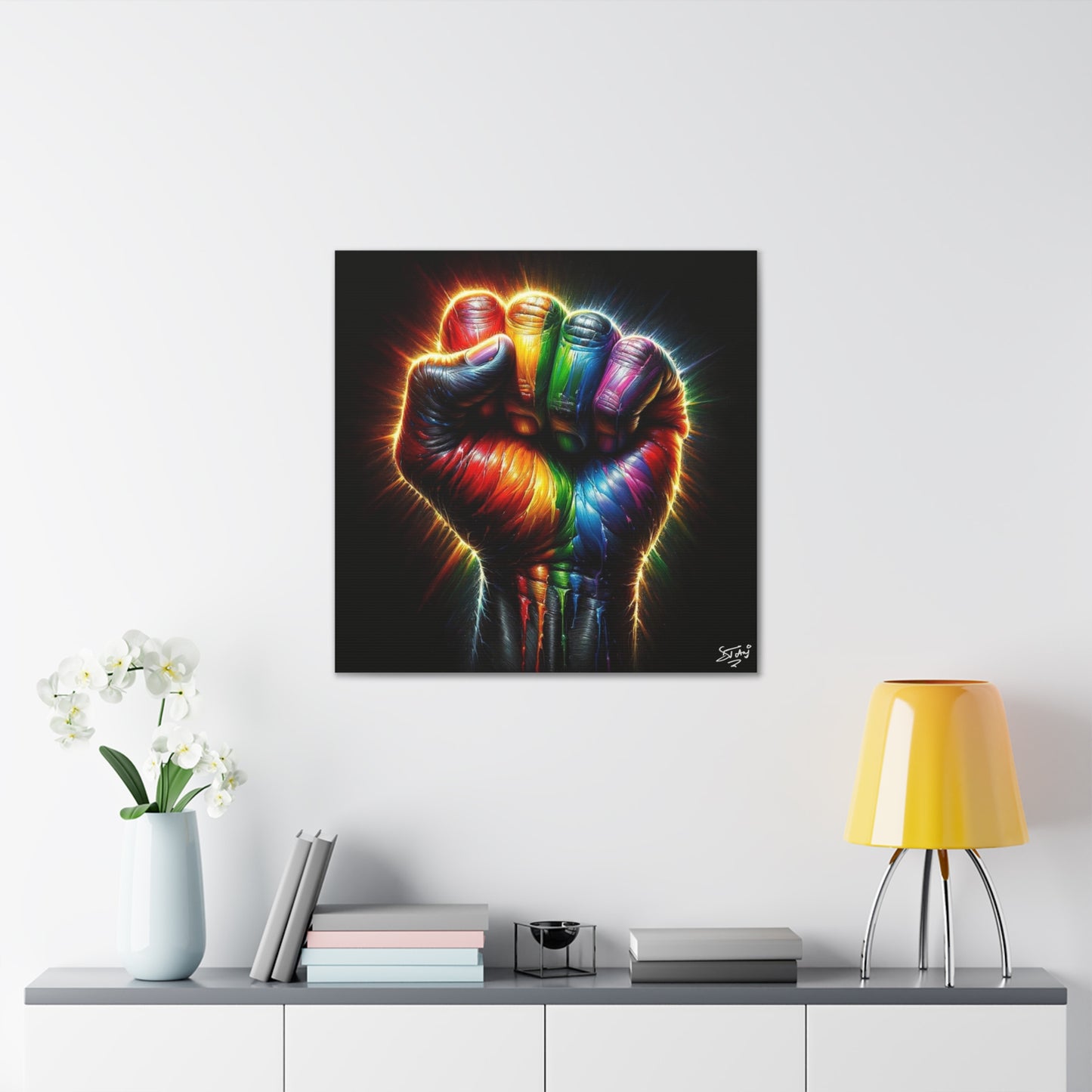 Art Print, Black Power, Oil Finish, Unity, One Love, Semi-Abstract, Canvas Gallery Wrap