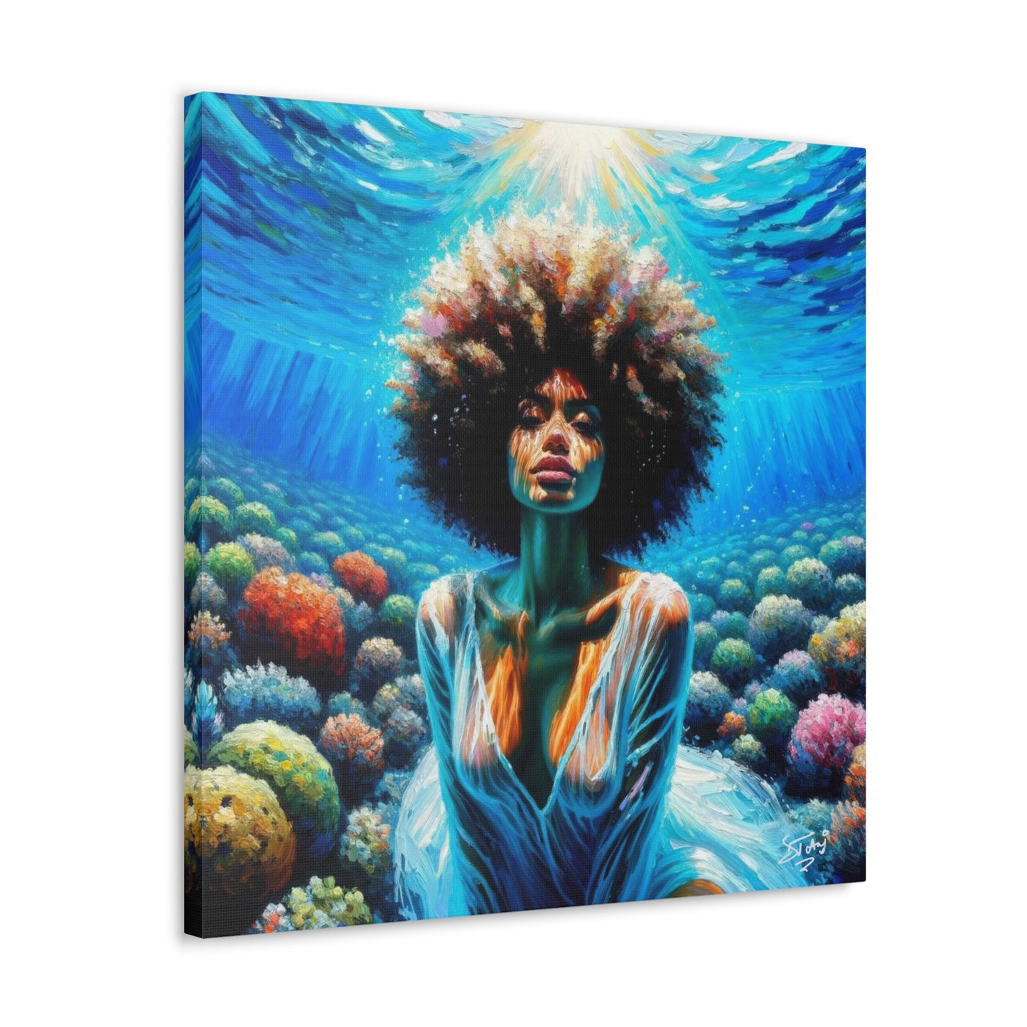 Art Print, Afro-Caribbean Woman, "Submerged" Oil Finish, West Indian Ethnicity, Cultural, Heritage, Abstract, Canvas Gallery Wrap