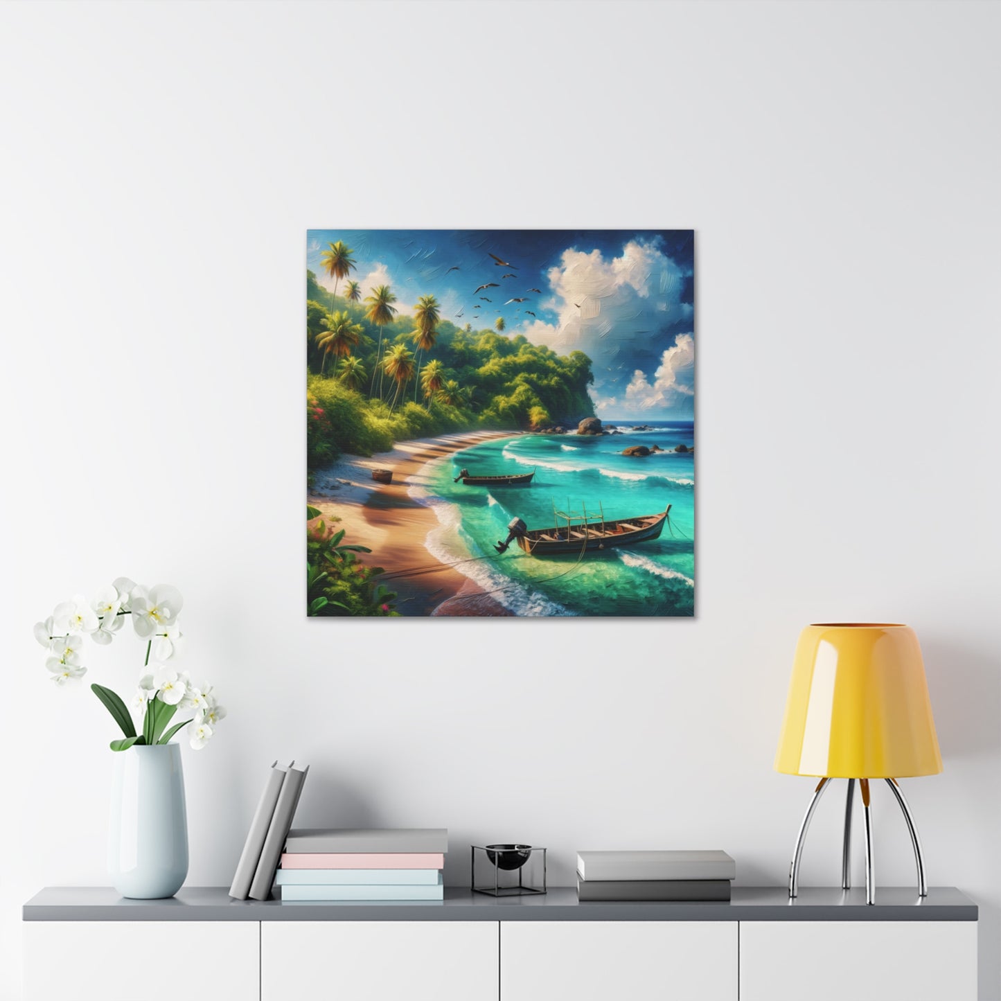 Art Print#3 of Caribbean Beach Scene, Swallows Beach, Tobago, West Indian Art, Canvas Gallery Wraps