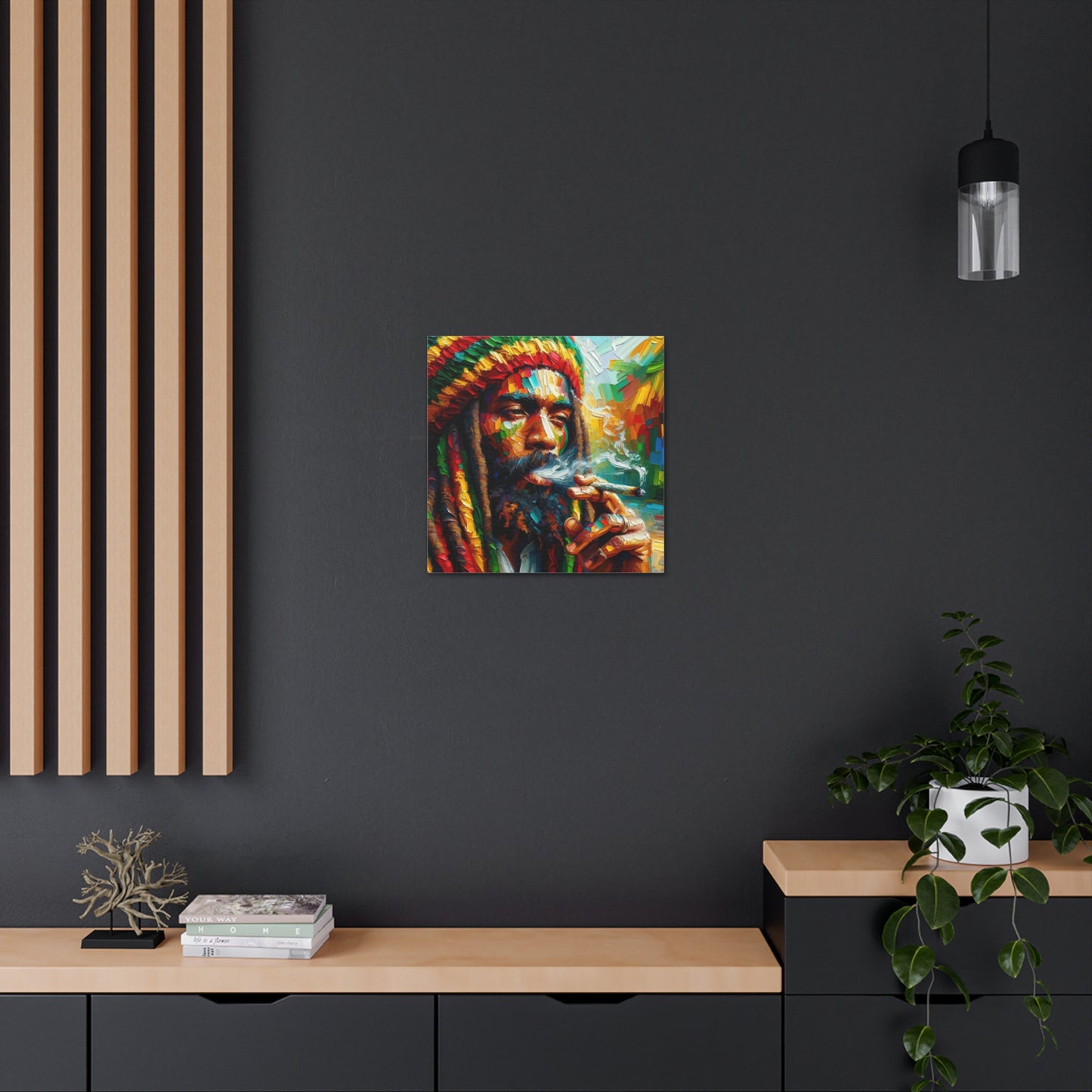 Art Print of Rastaman#3, Oil Finish, West Indian Ethnicity, Cultural, Heritage, Afro-Caribbean Man, Semi-Abstract, Canvas Gallery Wrap