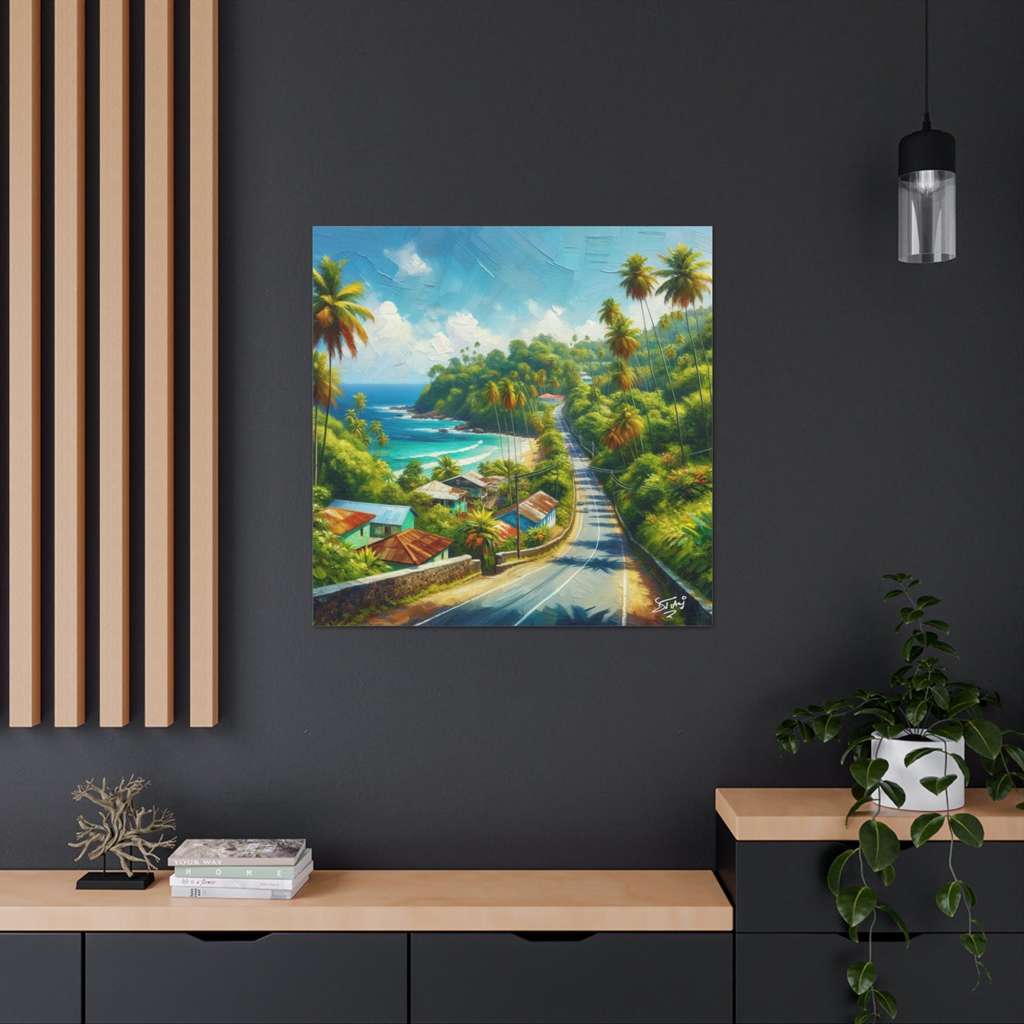 Art Print, Tranquil Countryside Road in Tobago, West Indian Art, Canvas Gallery Wraps