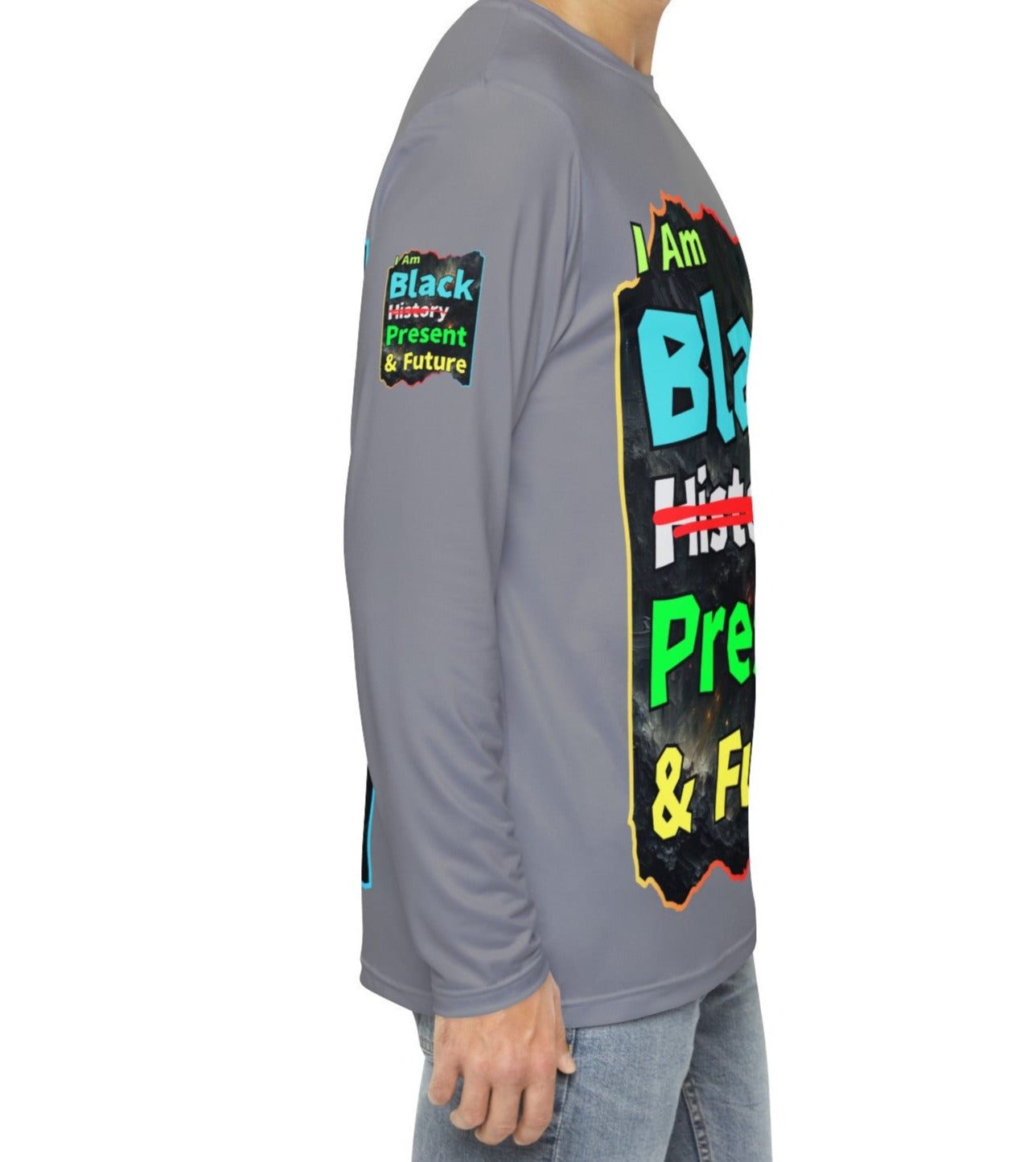 Men's Brushed Polyester Long Sleeve Shirt (AOP) "I Am Black Present & Future"