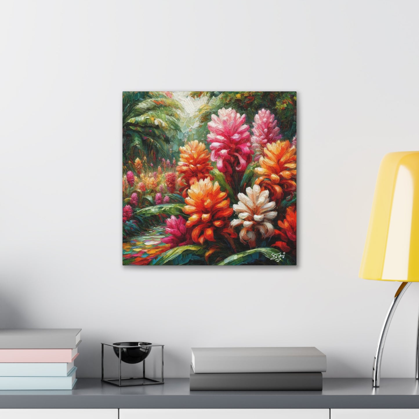 Art Print of Tropical Flower Garden, Oil Finish, West Indian Art, Canvas Gallery Wraps