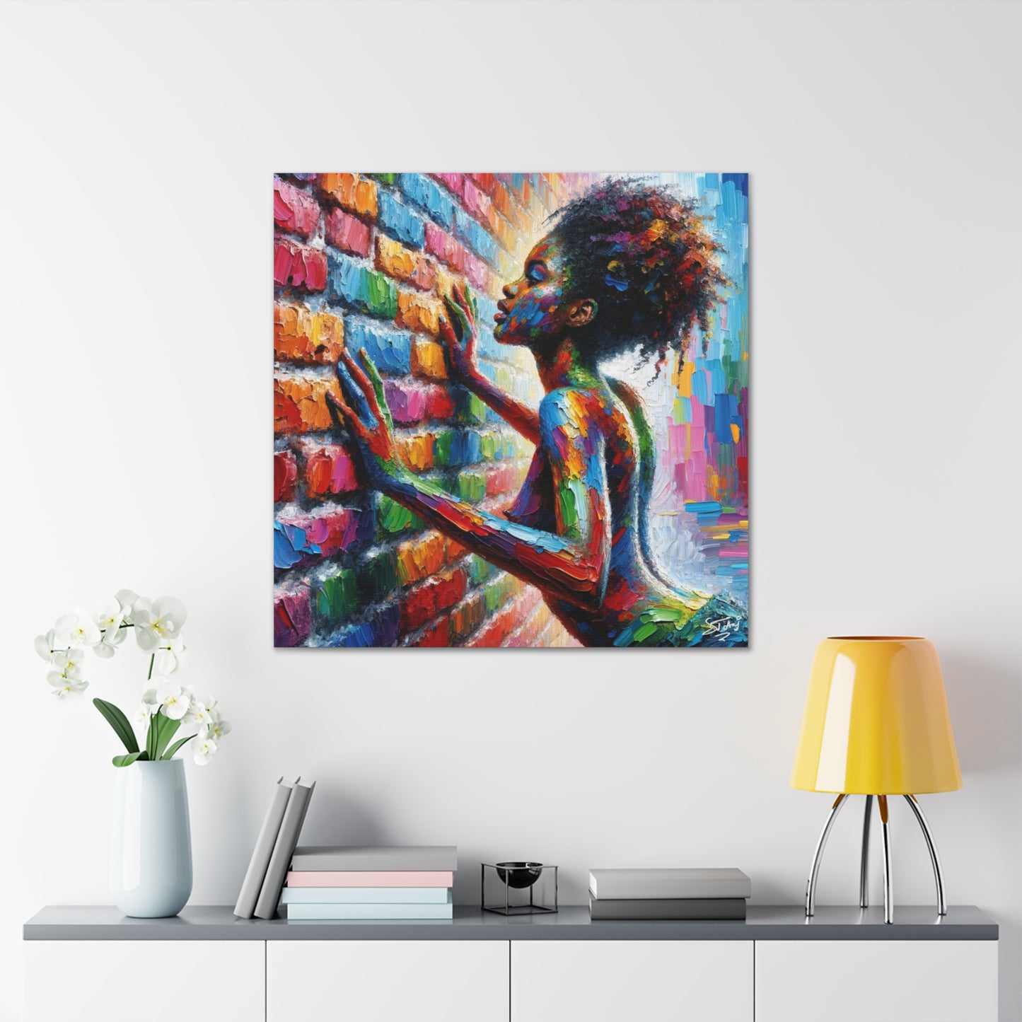 Art Print, Afro-Caribbean Woman "In Paint," (8) Oil Finish, West Indian Ethnicity, Cultural, Heritage, Semi-Abstract, Canvas Gallery Wrap