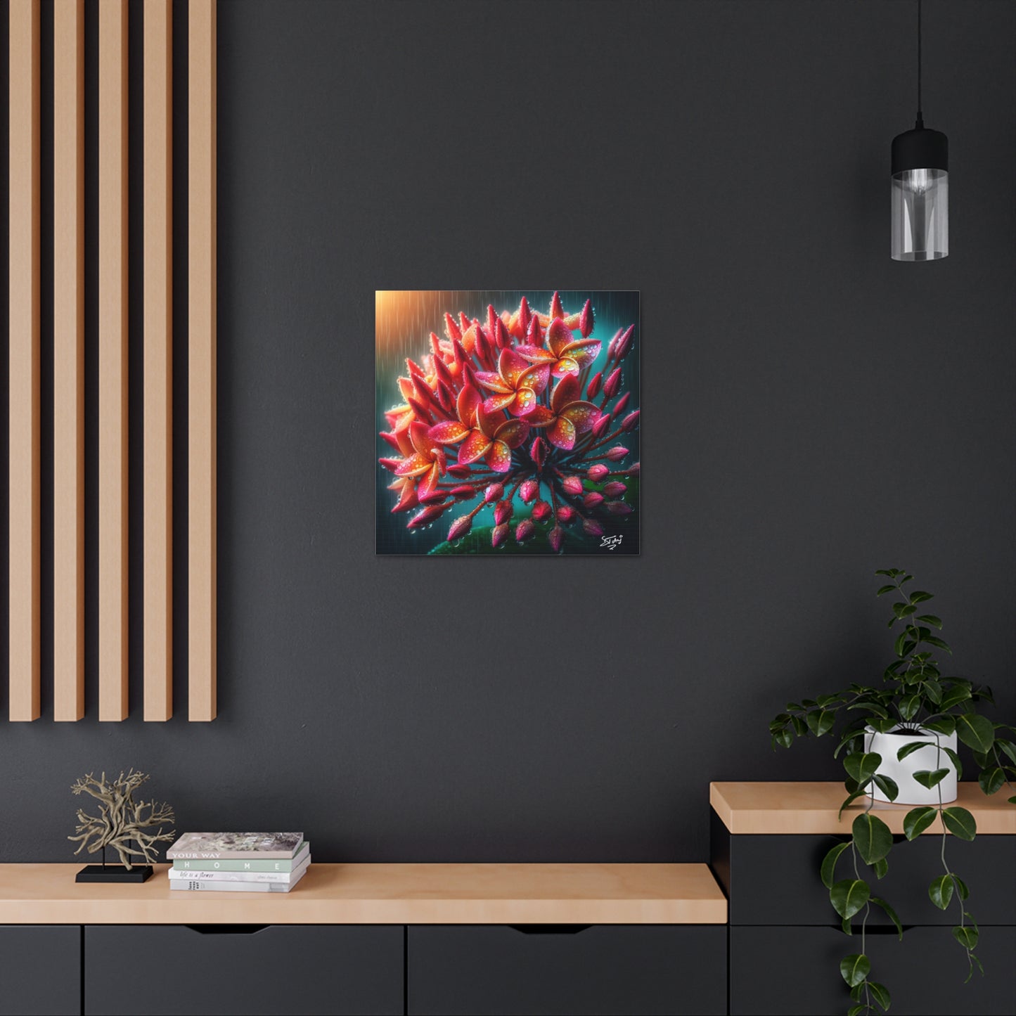 Print #2 of Ixora Flower in The Rain, Caribbean, Vibrant and Vivid Colors of Ixora flowers, Trinidad and Tobago, Canvas Gallery Wraps