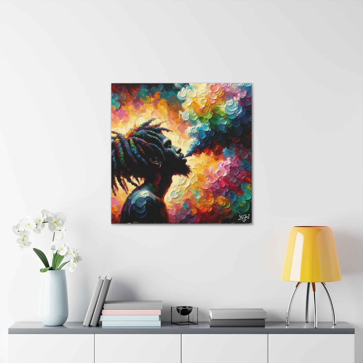 Art Print of Rastaman in Euphoria, Oil Finish, West Indian Ethnicity, Cultural, Heritage, Afro-Caribbean Man, Semi-Abstract, Canvas Gallery Wrap