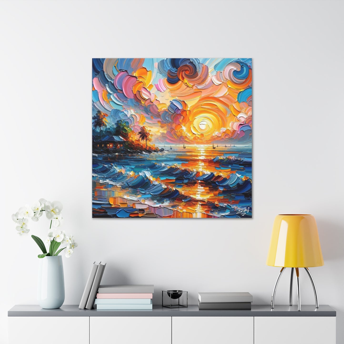 Art Print of Caribbean Sunset, Abstract, Oil Painting, West Indian Art, Canvas Gallery Wraps