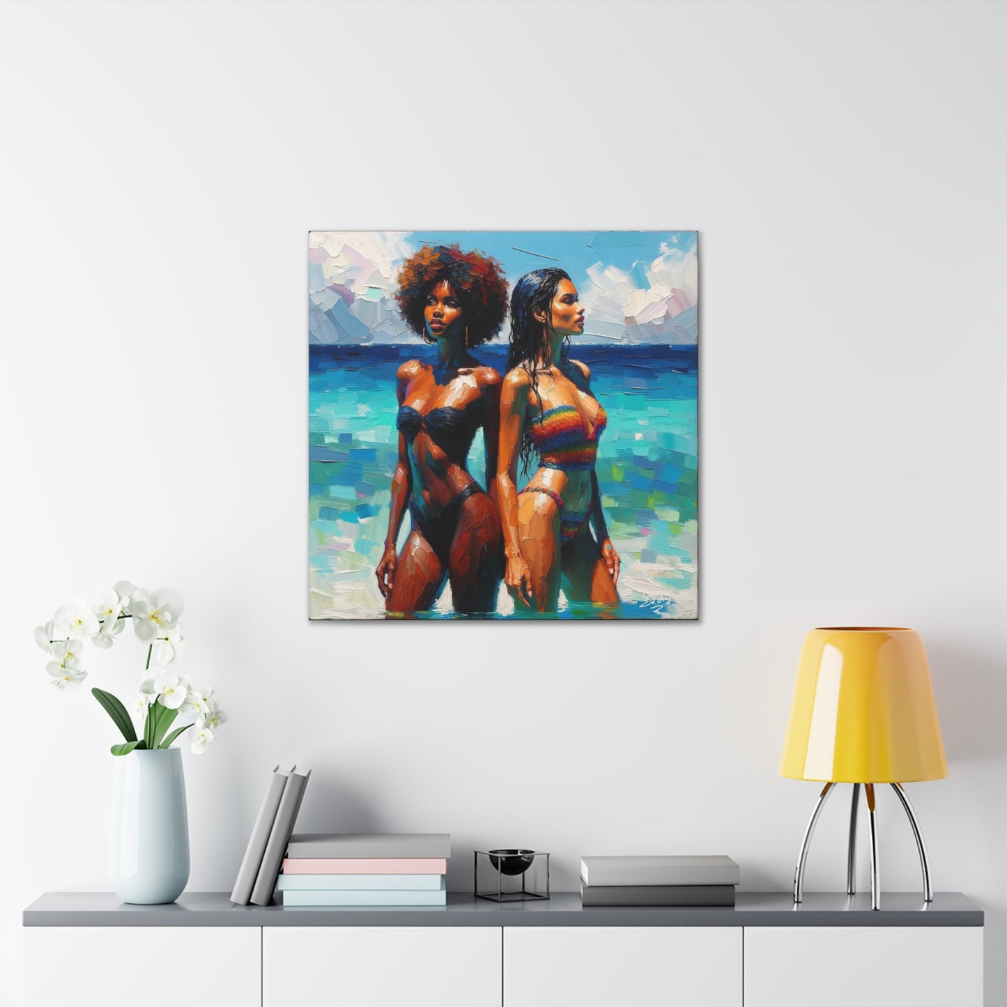 Art Print, Caribbean Women, Semi-Abstract Oil Finish, West Indian Ethnicity, Cultural, Heritage, Canvas Gallery Wrap