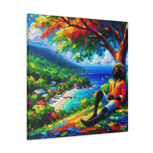 Art Print, Rastaman, "Relaxing" Oil Finish, West Indian Ethnicity, Cultural, Heritage, Abstract, Canvas Gallery Wrap