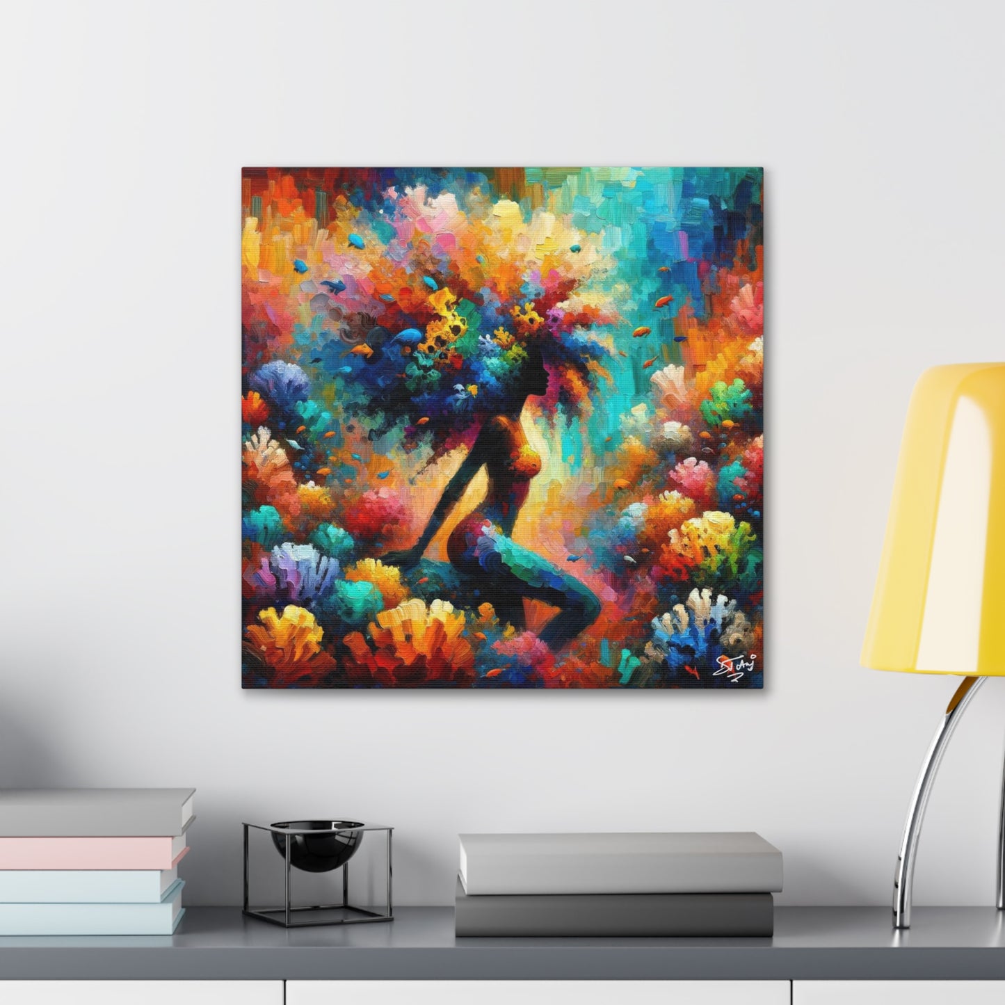 Art Print, Afro-Caribbean Woman, "Under Water" Oil Finish, West Indian Ethnicity, Cultural, Heritage, Abstract, Canvas Gallery Wrap