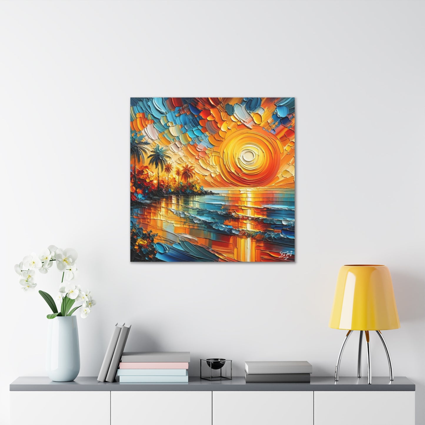 Art Print of Caribbean Sunset Beach Scene, West Indian Art, Canvas Gallery Wraps