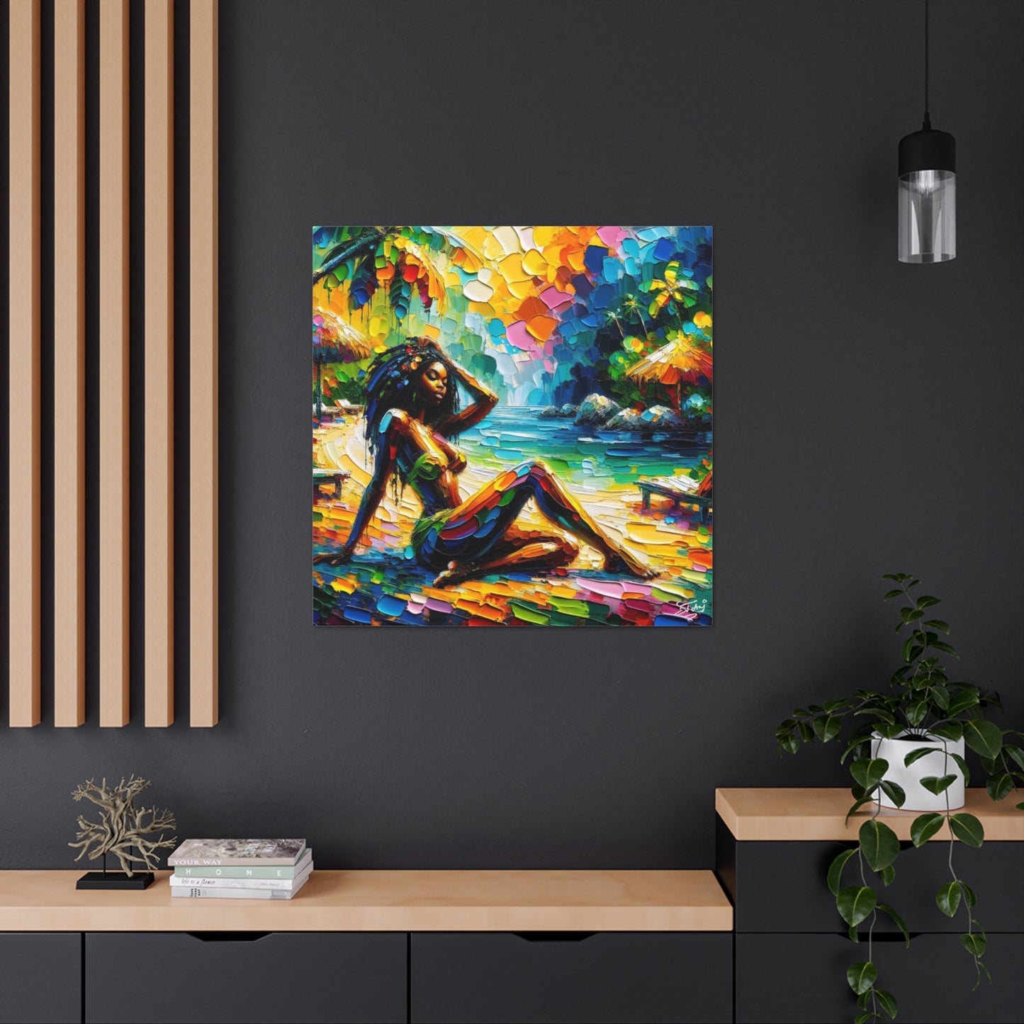 Art Print, Afro-Caribbean Woman, Oil Finish, West Indian Ethnicity, Cultural, Heritage, Semi-Abstract, Canvas Gallery Wrap