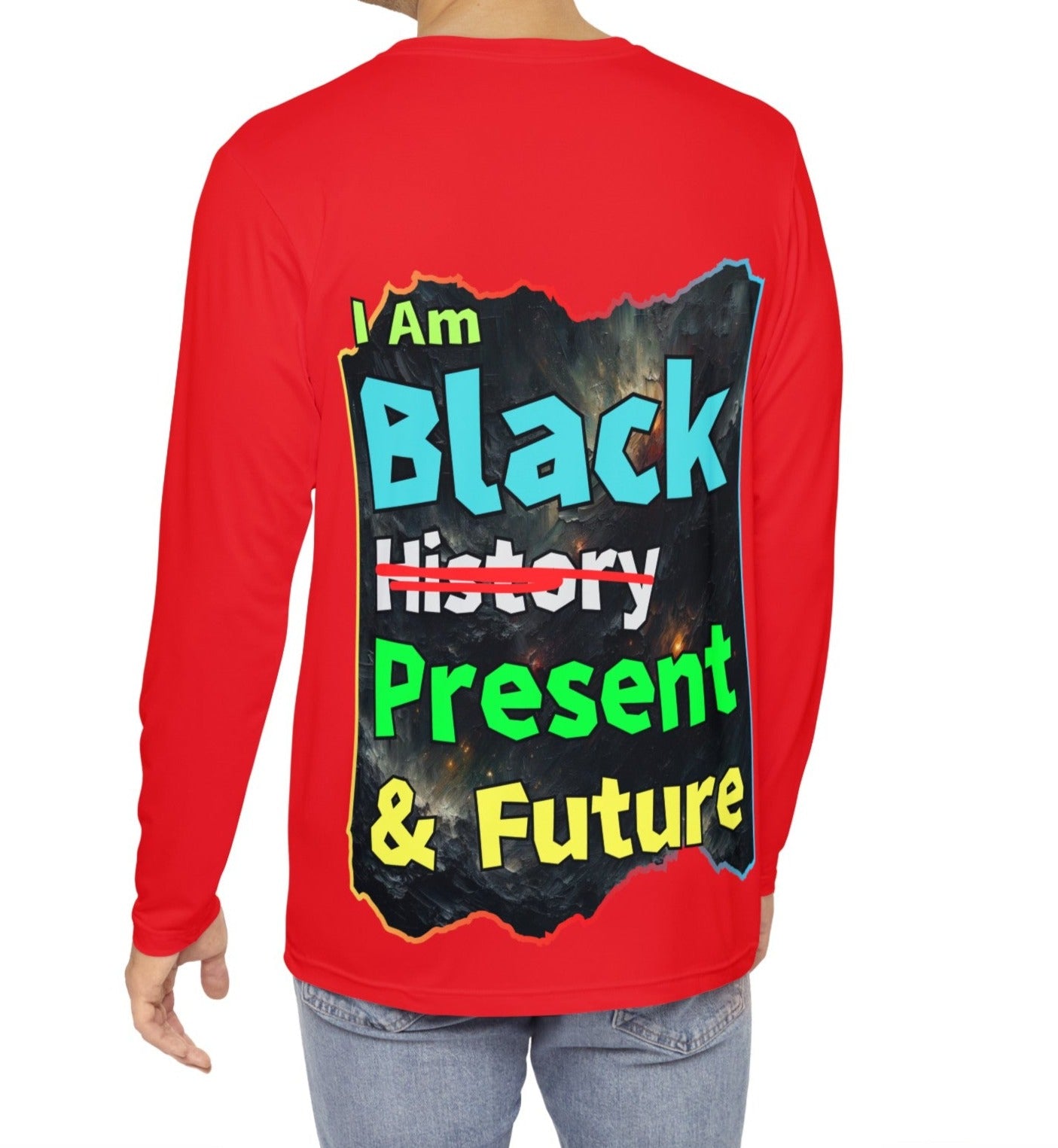 Men's Brushed Polyester Long Sleeve Shirt (AOP) "I Am Black Present & Future"