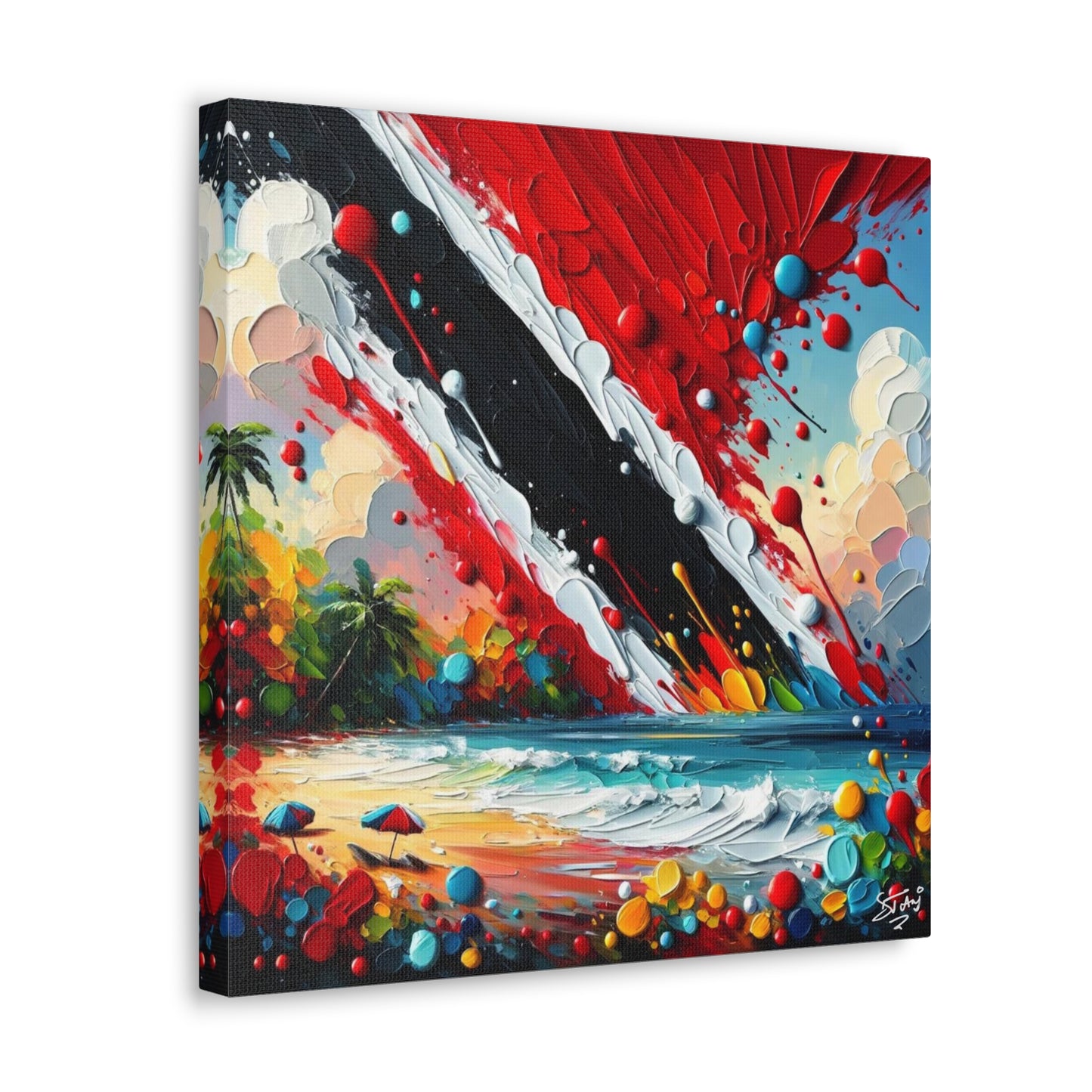 Art Print, Trinidad Abstract Scene, Oil Finish, Unity, One Love, Semi-Abstract, Canvas Gallery Wrap