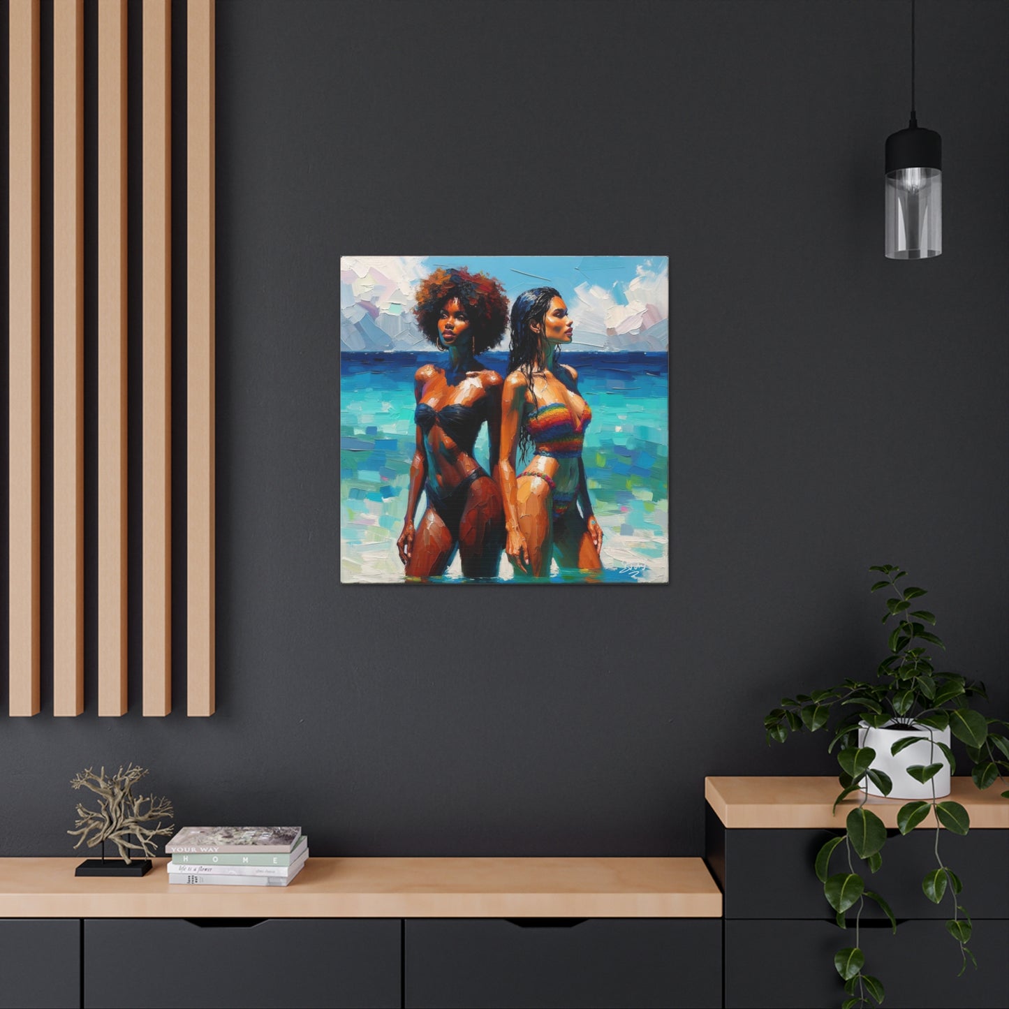 Art Print, Caribbean Women, Semi-Abstract Oil Finish, West Indian Ethnicity, Cultural, Heritage, Canvas Gallery Wrap