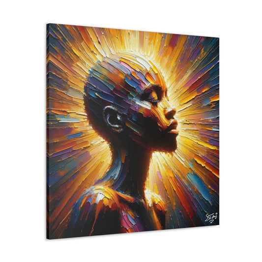 Art Print, Afro-Caribbean Bald Woman, Oil Finish, West Indian Ethnicity, Cultural, Heritage, Semi-Abstract, Canvas Gallery Wrap