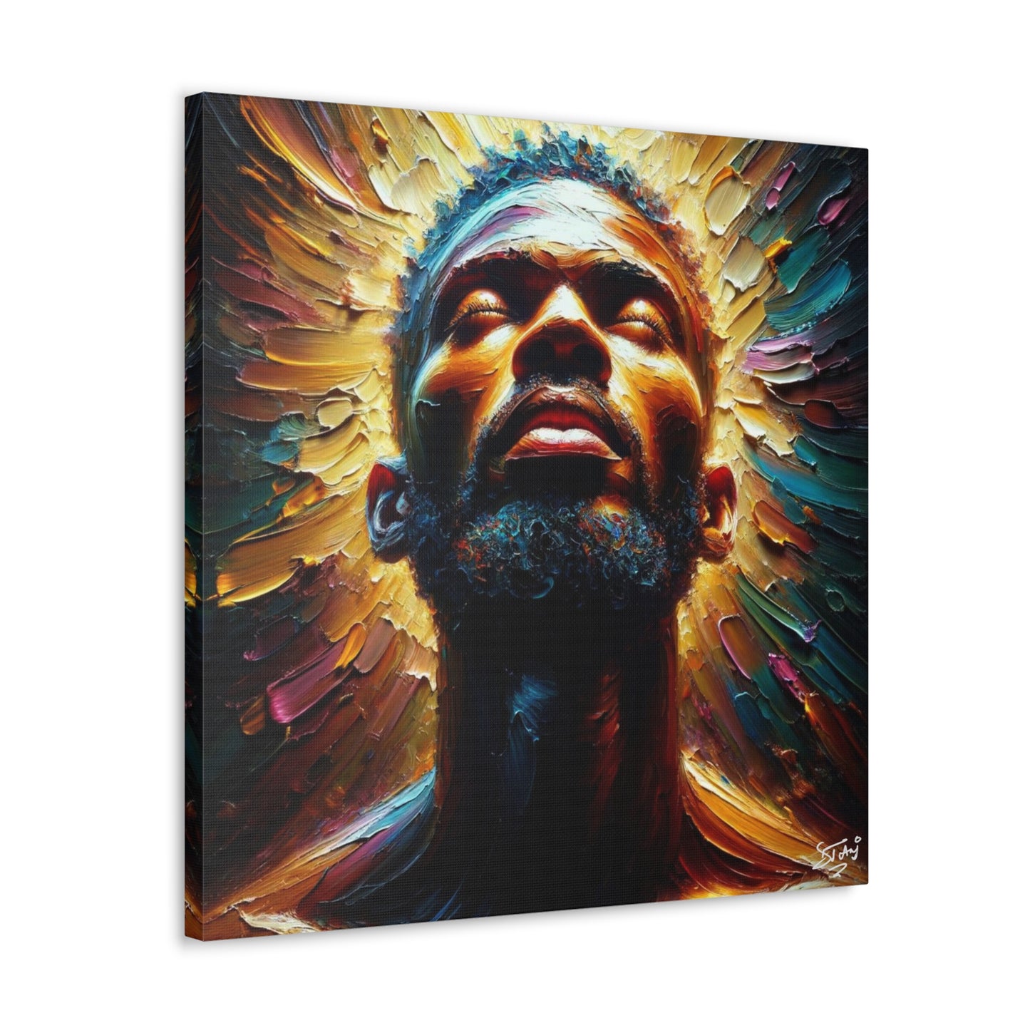 Art Print, Afro-Caribbean Man, "In the Light" Oil Finish, West Indian Ethnicity, Cultural, Heritage, Abstract, Canvas Gallery Wrap