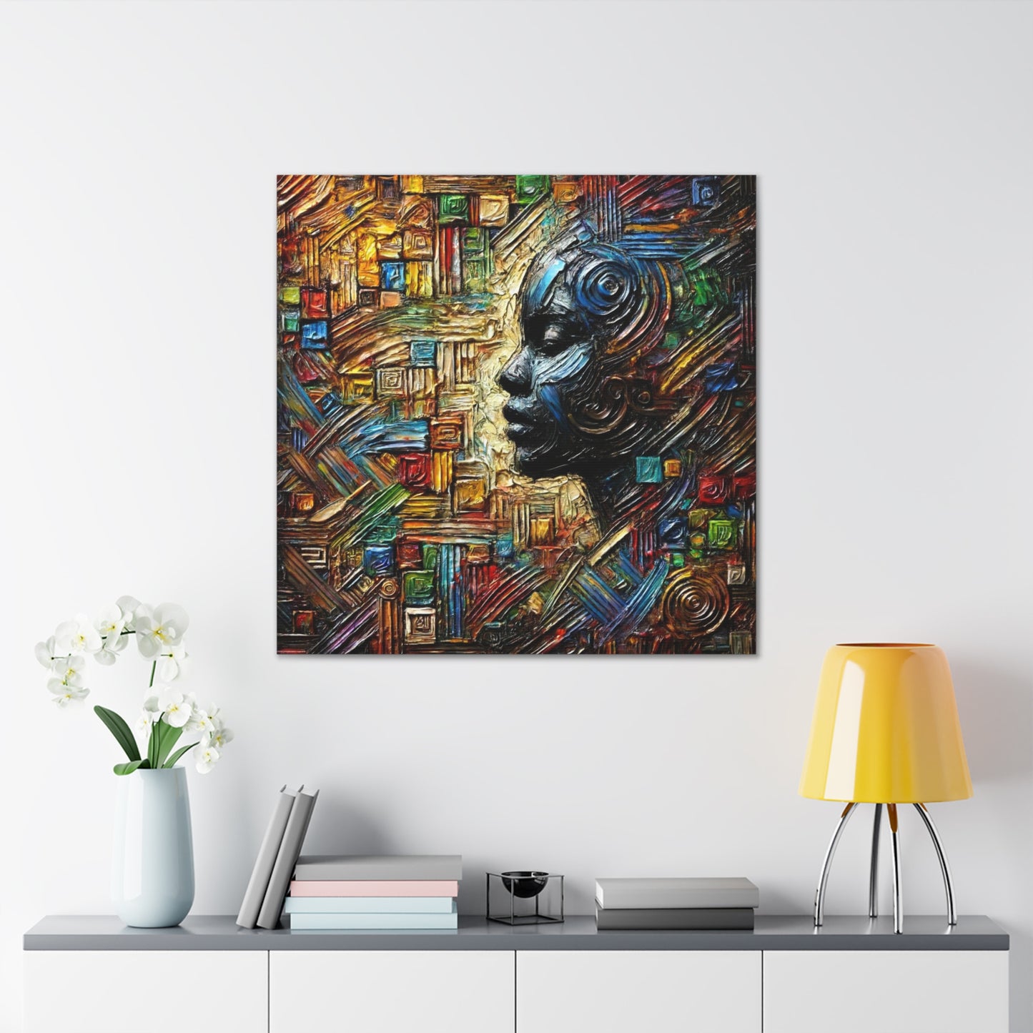 Art Print, African Print, Black Power, Silhouette, Abstract Oil Finish, Unity, One Love, Canvas Gallery Wrap