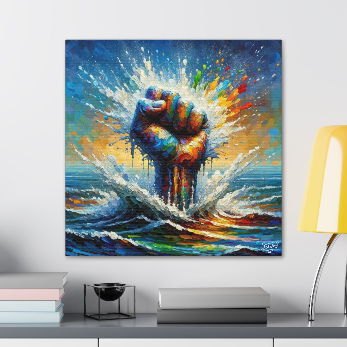 Art Print, Black Power, Oil Finish, Unity, One Love, Semi-Abstract, Canvas Gallery Wrap