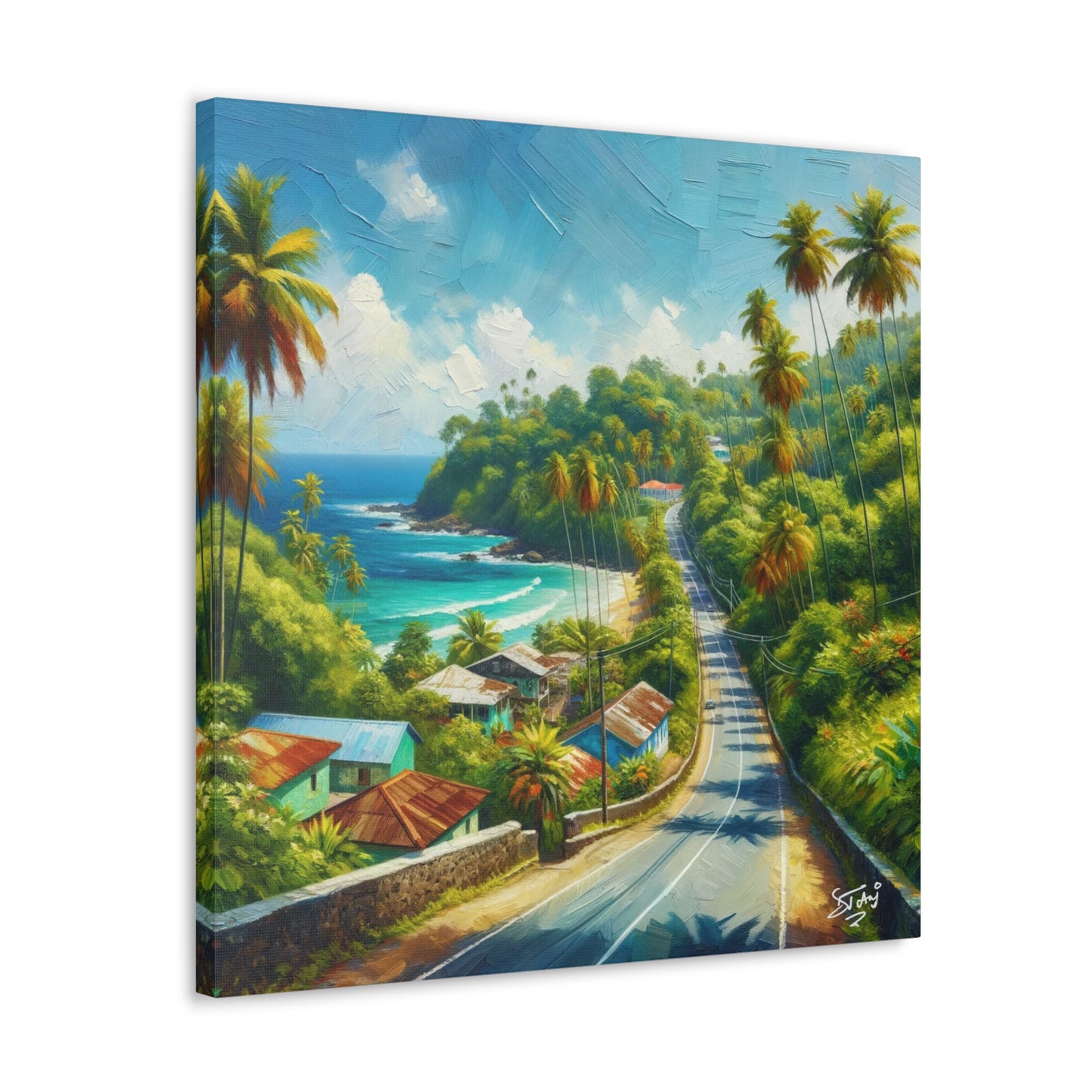 Art Print, Tranquil Countryside Road in Tobago, West Indian Art, Canvas Gallery Wraps