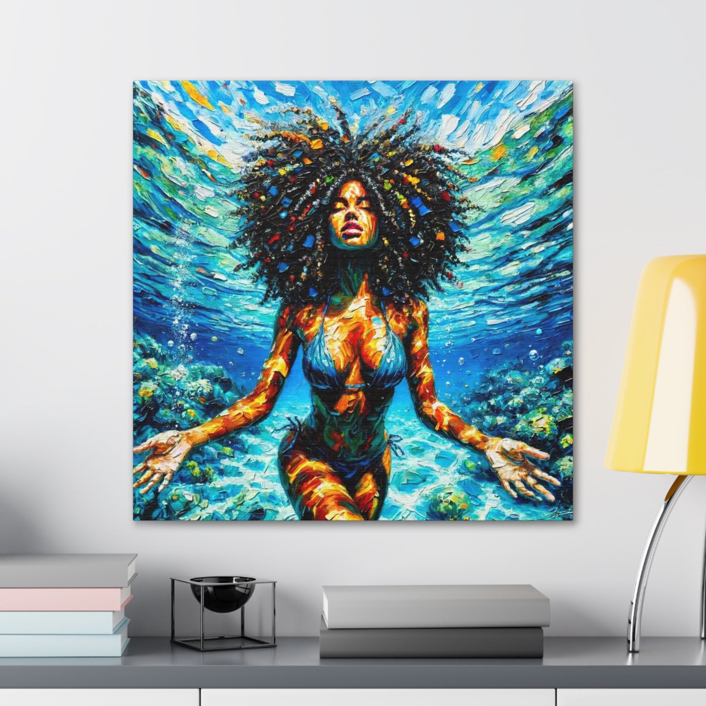 Art Print, Afro-Caribbean Woman, "Submerged" Abstract Oil Finish, West Indian Ethnicity, Cultural, Heritage, Abstract, Canvas Gallery Wrap