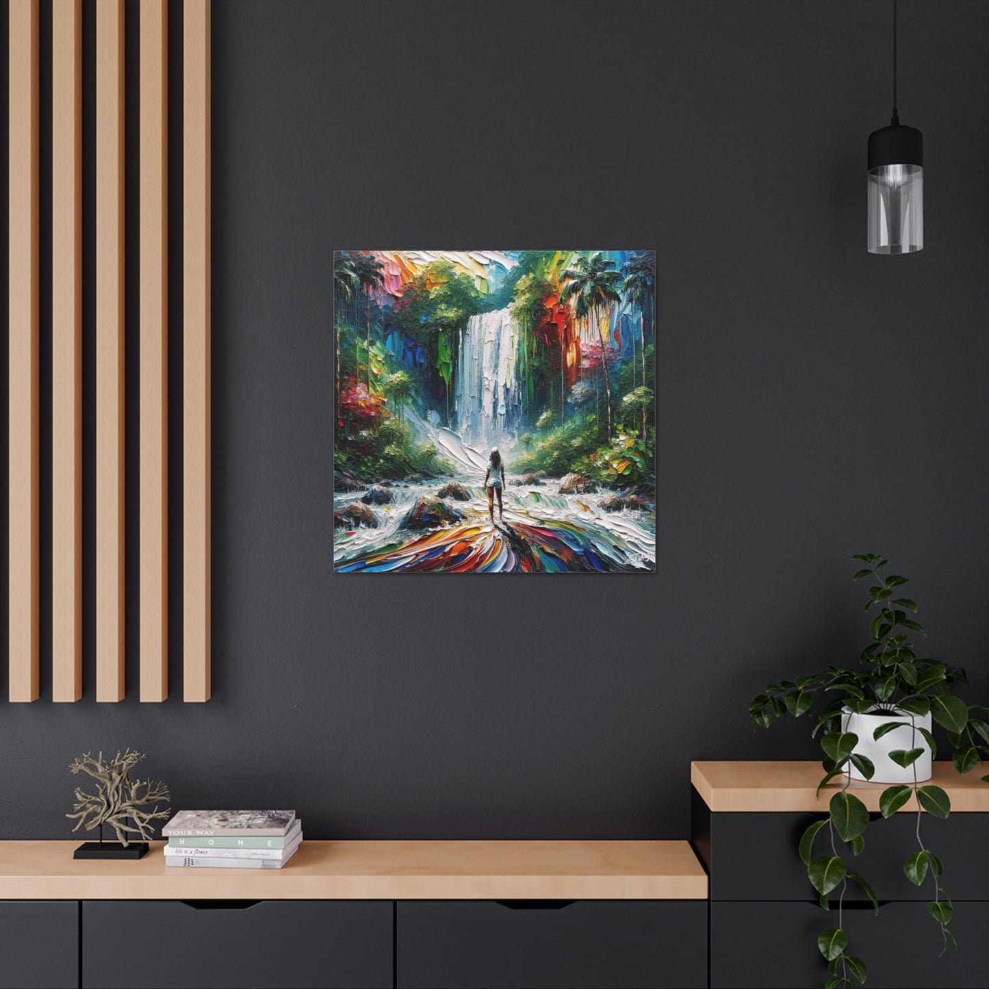 Art Print of Caribbean Woman at Waterfall, West Indian Art, Canvas Gallery Wraps