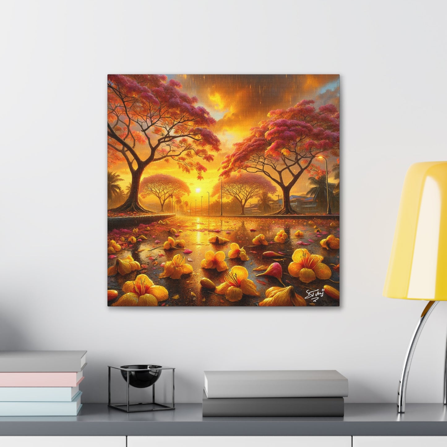 Print#3 of Poui Trees, Rainy Sunset in the Caribbean, Canvas Gallery Wraps