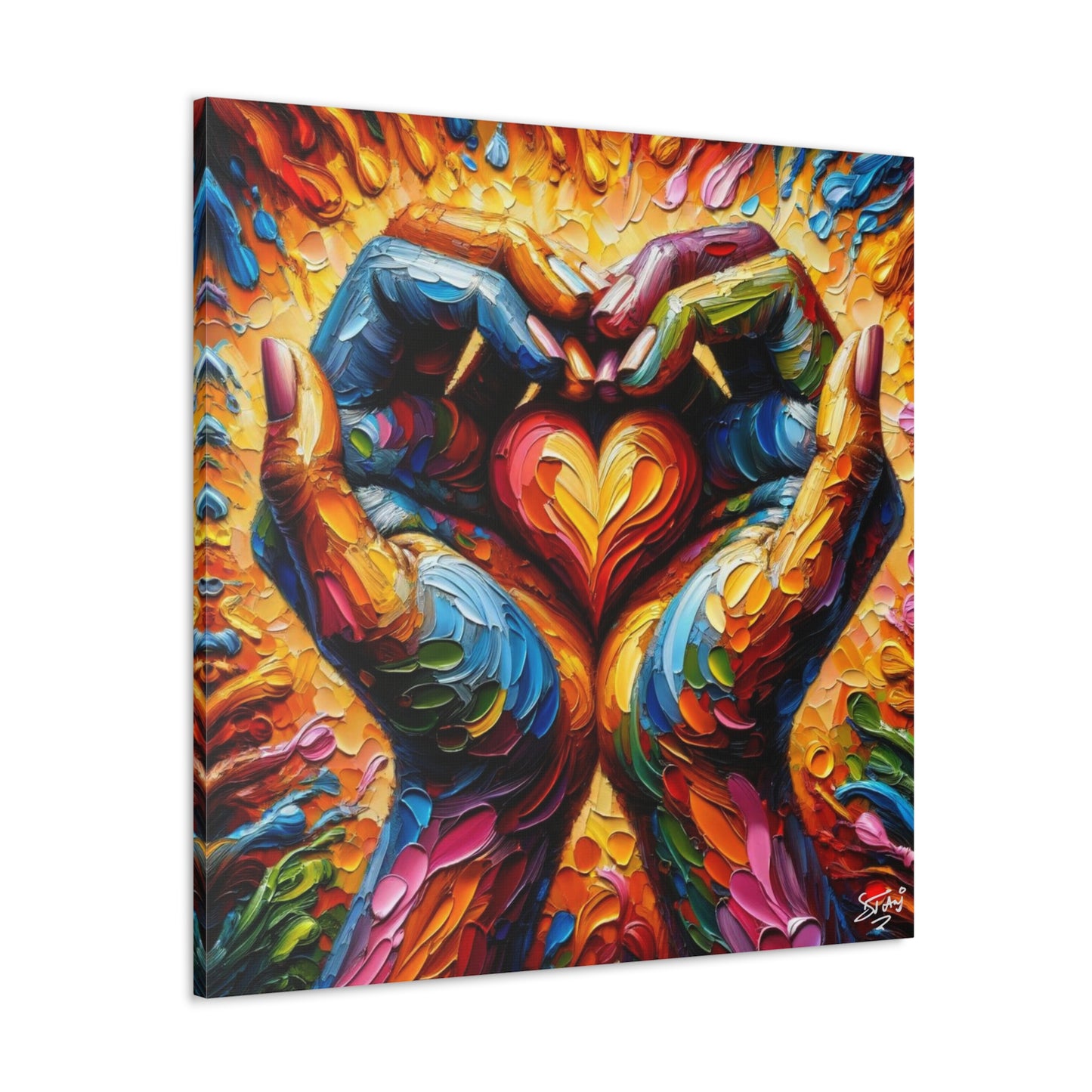 Art Print, Hands 'In Love,' Oil Finish, Unity, One Love, Semi-Abstract, Canvas Gallery Wrap