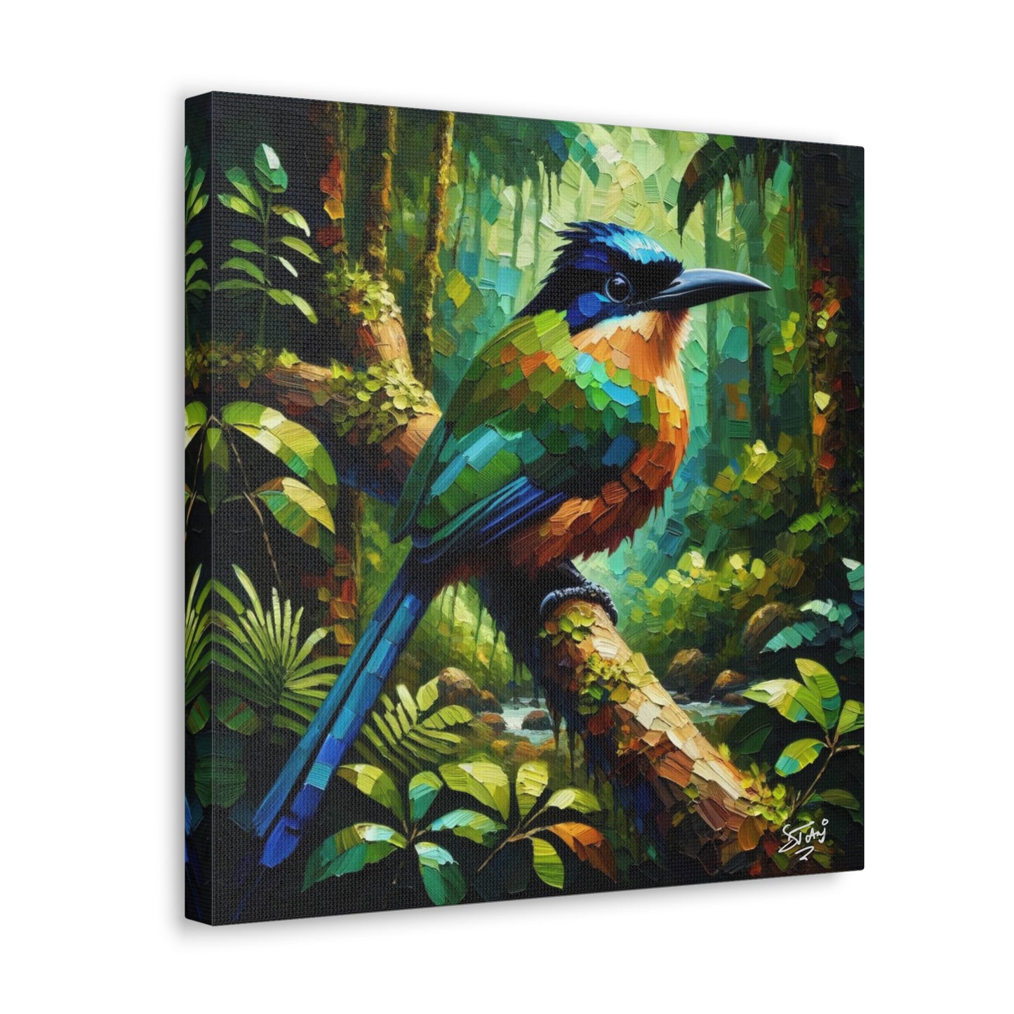 Art Print, Trinidad Motmot, Caribbean Birds, Abstract Oil Finish, Caribbean Nature, Cultural, Heritage, Canvas Gallery Wrap