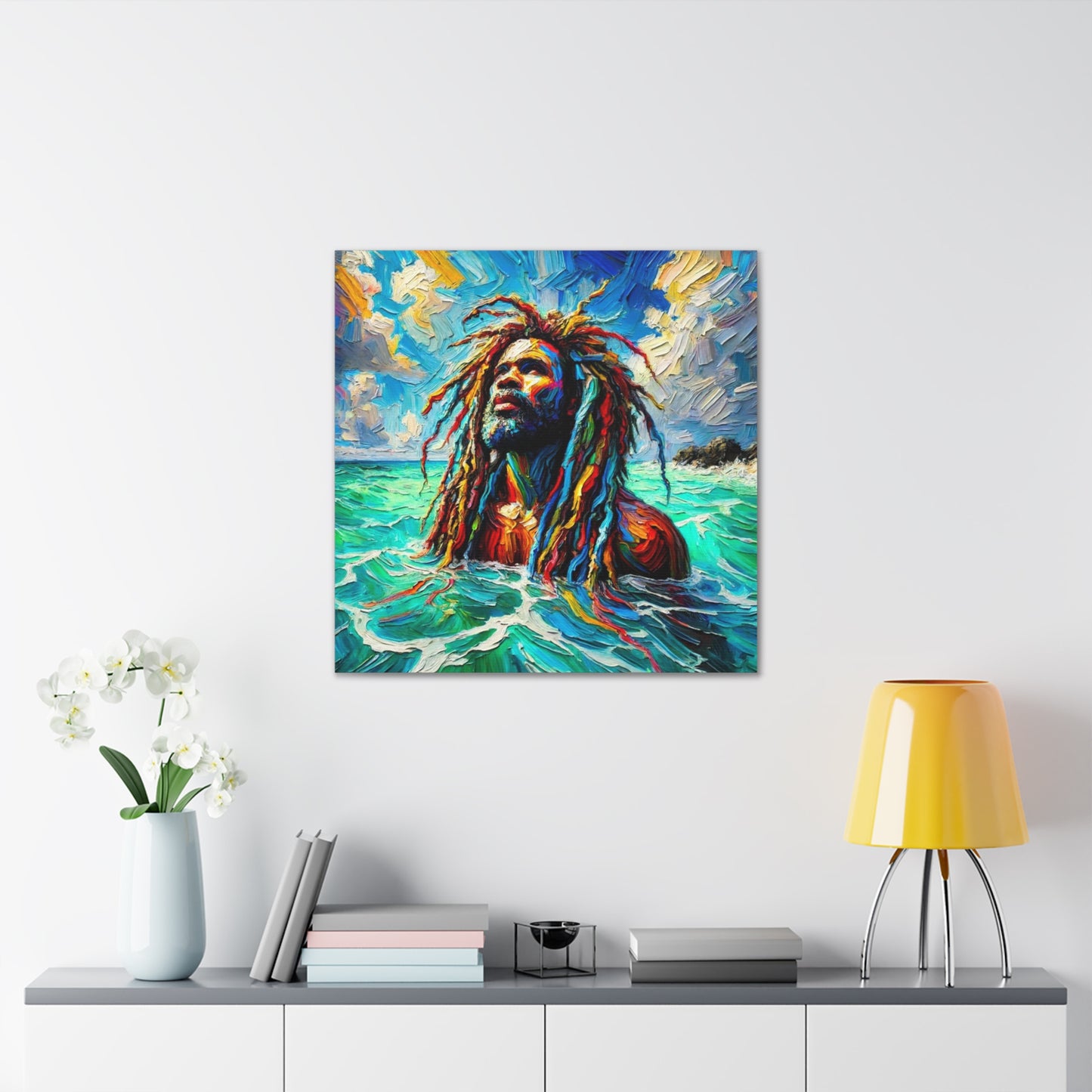 Art Print, Afro-Caribbean Man, "Sea Bath" Abstract, Oil Finish, West Indian Ethnicity, Cultural, Heritage, Abstract, Canvas Gallery Wrap