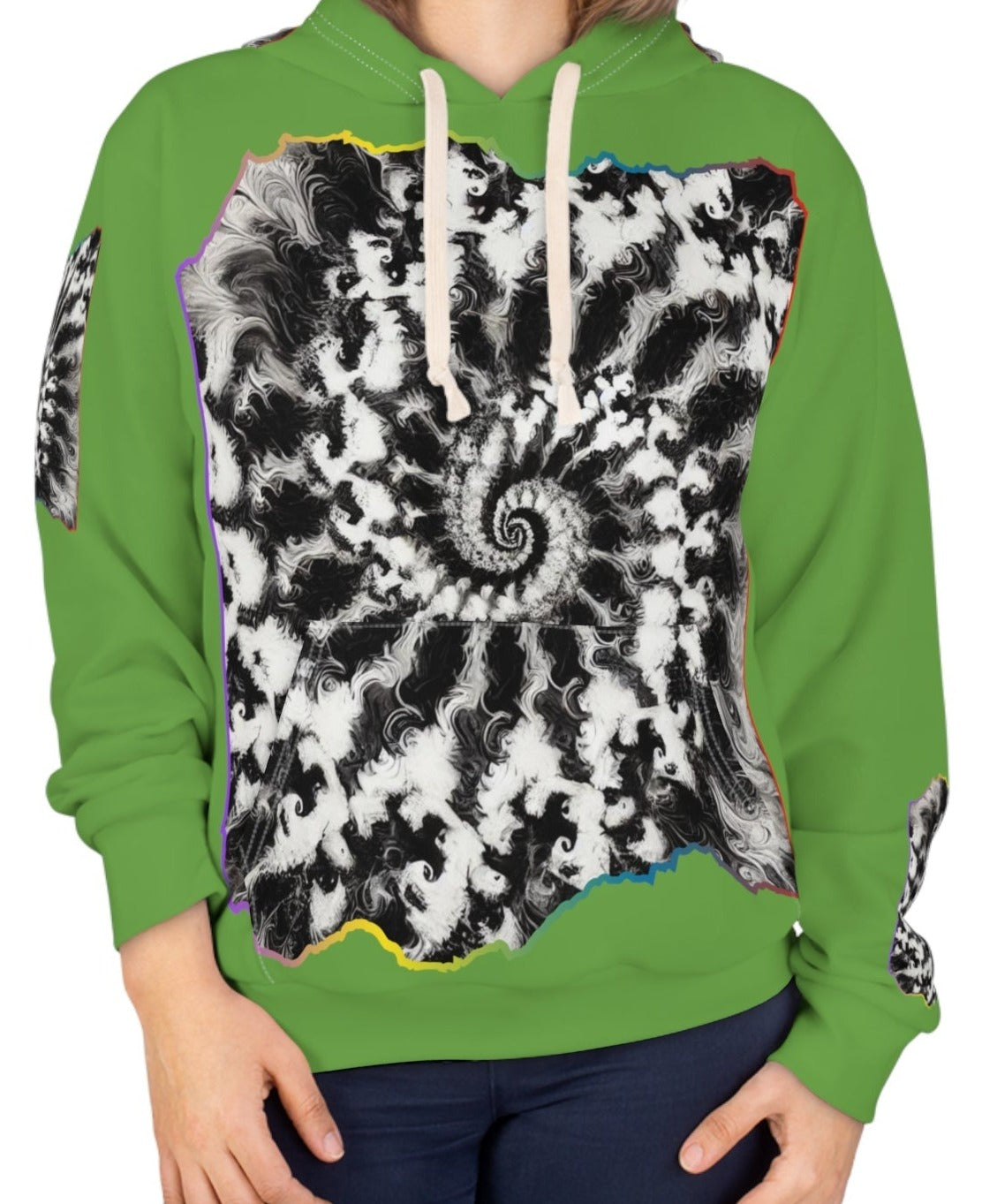 Unisex Pullover Hoodie (AOP) "B&W Tie-Dye Abstract Print"