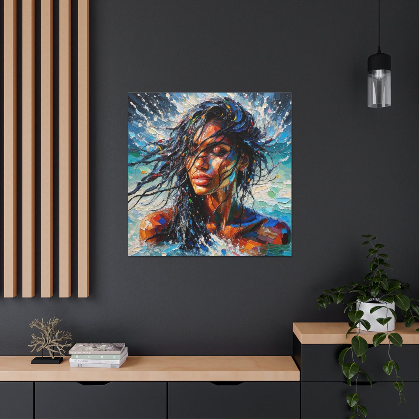 Art Print of Trini Woman - Chilling in the Caribbean Sea, Oil Finish, West Indian Ethnicity, Cultural, Heritage Art, Canvas Gallery Wraps