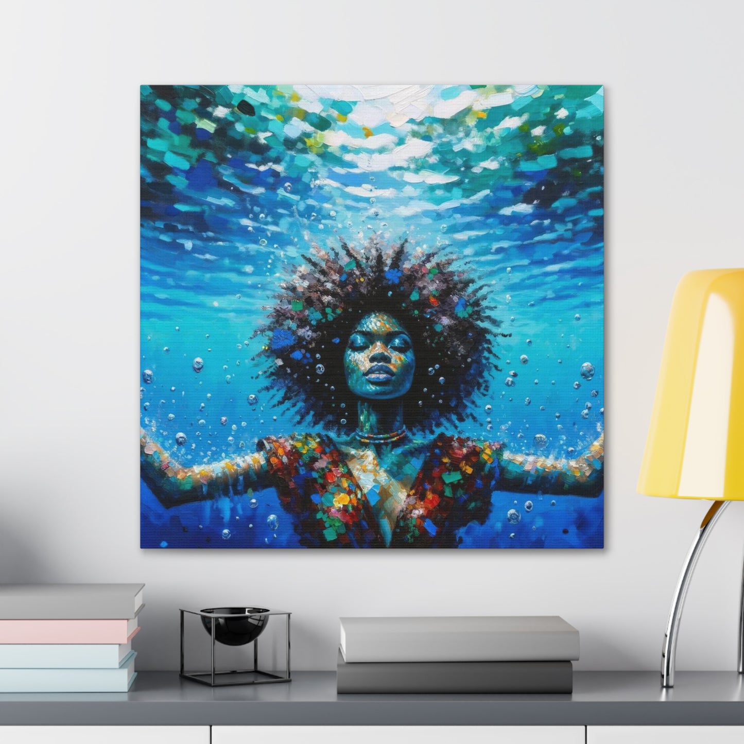 Art Print, Afro-Caribbean Woman, "Submerged" Oil Finish, West Indian Ethnicity, Cultural, Heritage, Abstract, Canvas Gallery Wrap