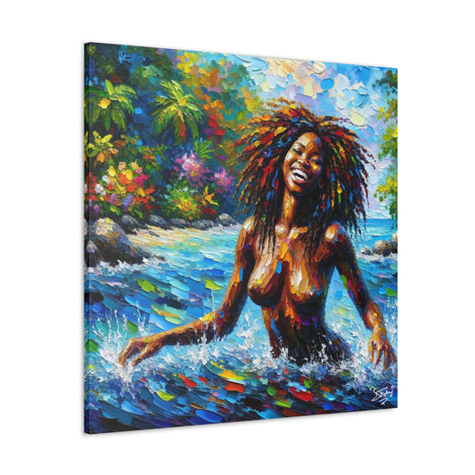 Art Print, Afro-Caribbean Woman, "In Living Color" Abstract, Oil Finish, West Indian Ethnicity, Cultural, Heritage, Abstract, Canvas Gallery Wrap