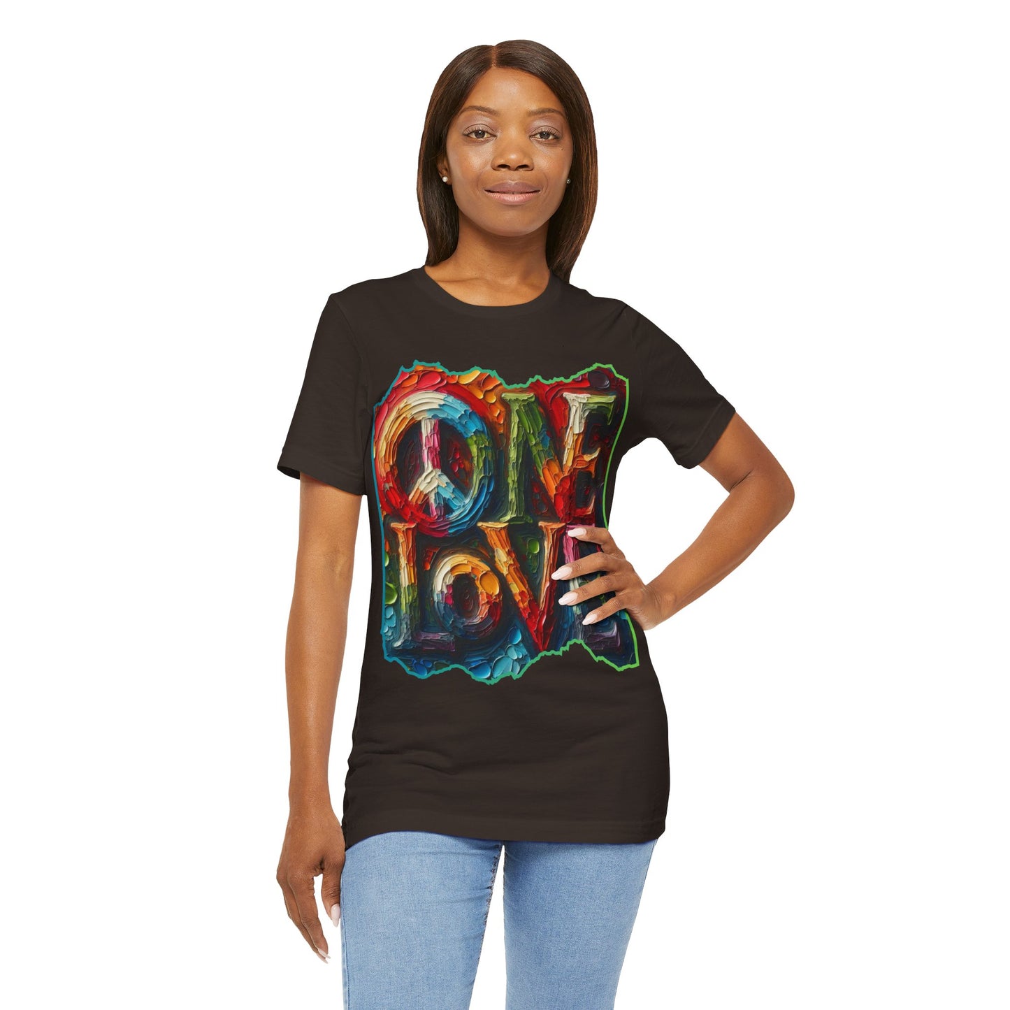 Unisex Jersey Short Sleeve Tee, "One Love" Imposter Syndrome, Mental Wellness, Stress Relief, Self-Awareness, Unity, Inclusion, Anti-Racism, One Love, Inclusion, DEI, Diversity